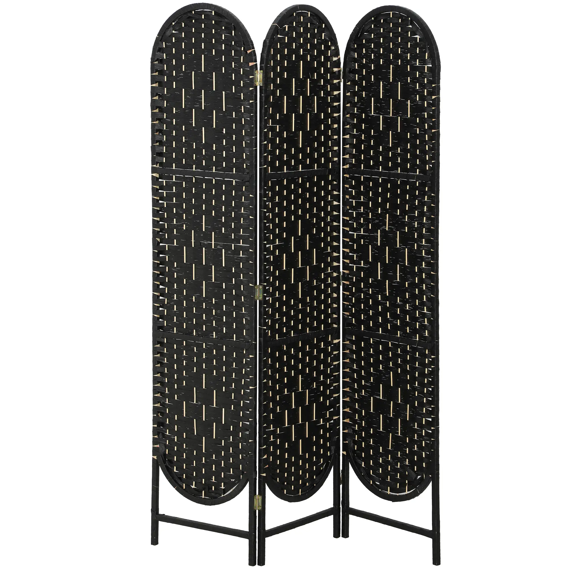 Bohemian Privacy Screen, 3 Panel Folding Room Divider, Arched Top, Black - Image 11
