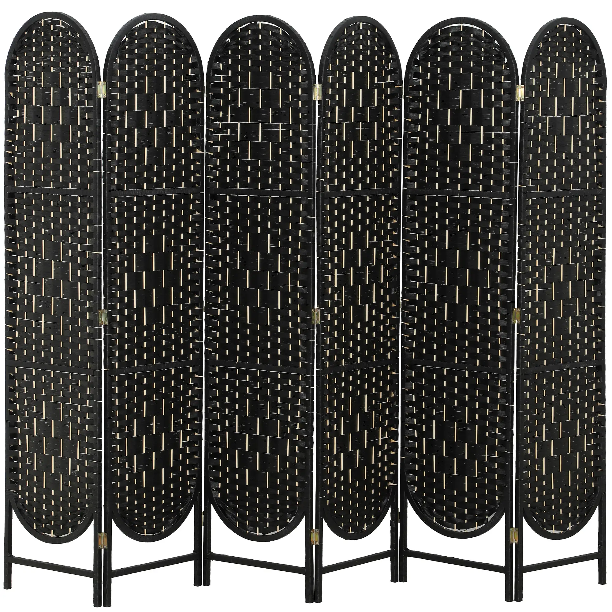 Bohemian Privacy Screen, 6 Panel Folding Room Divider, Arched Top, Black - Image 11