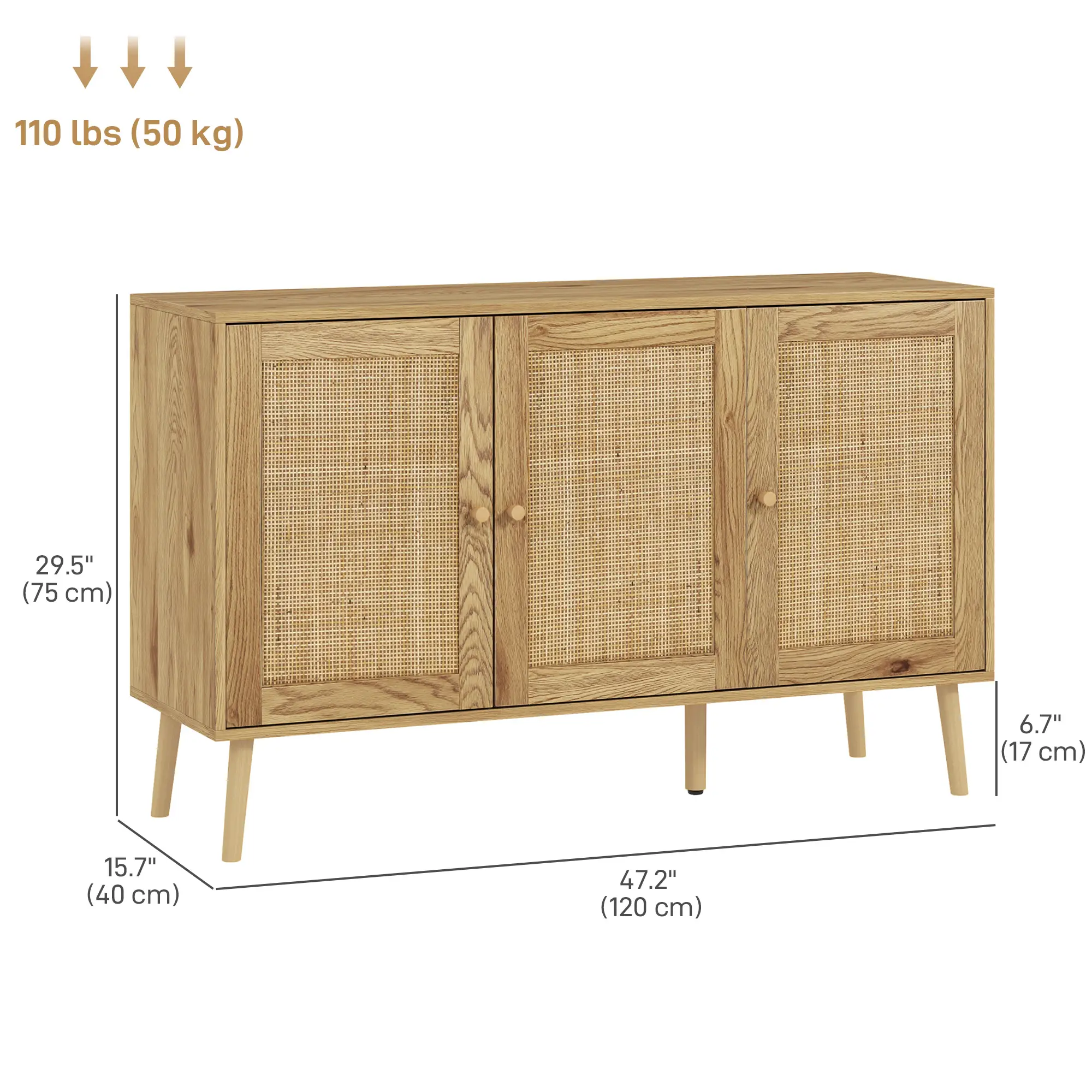 Bohemian Sideboard, Rattan Doors, Adjustable Shelf, Natural Wood - Image 3