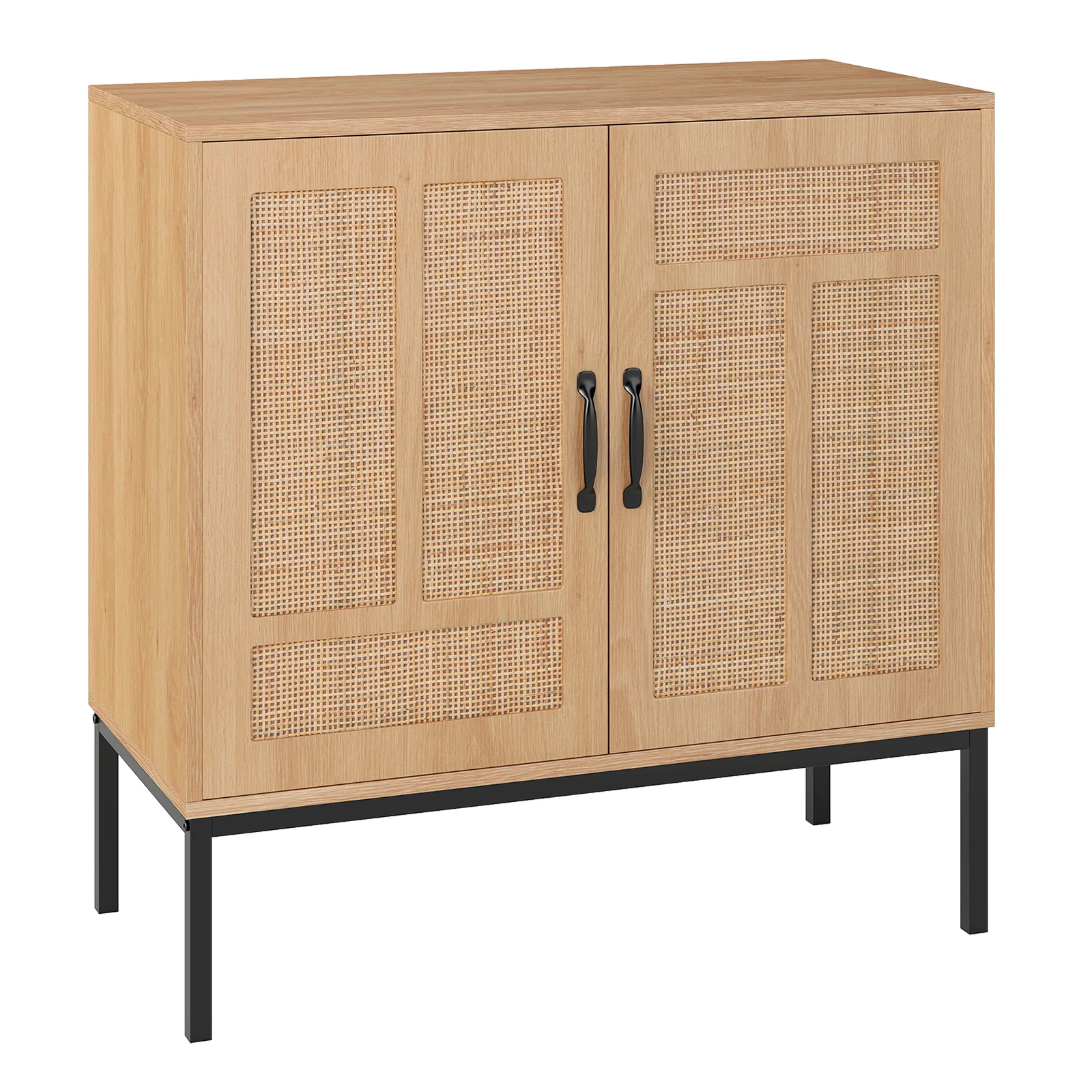 Boho Storage Cabinet, Asymmetrical Pattern Doors, Kitchen, Natural - Image 4
