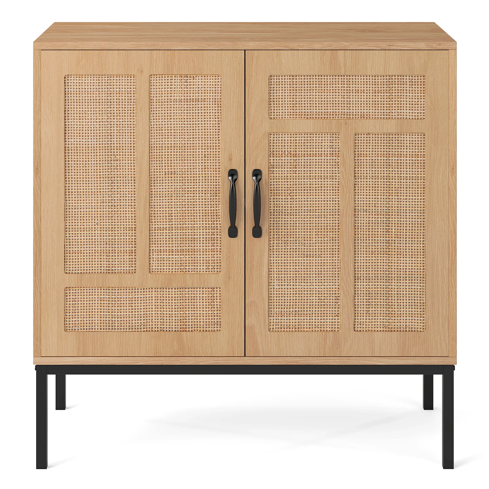 Boho Storage Cabinet, Asymmetrical Pattern Doors, Kitchen, Natural - Image 5