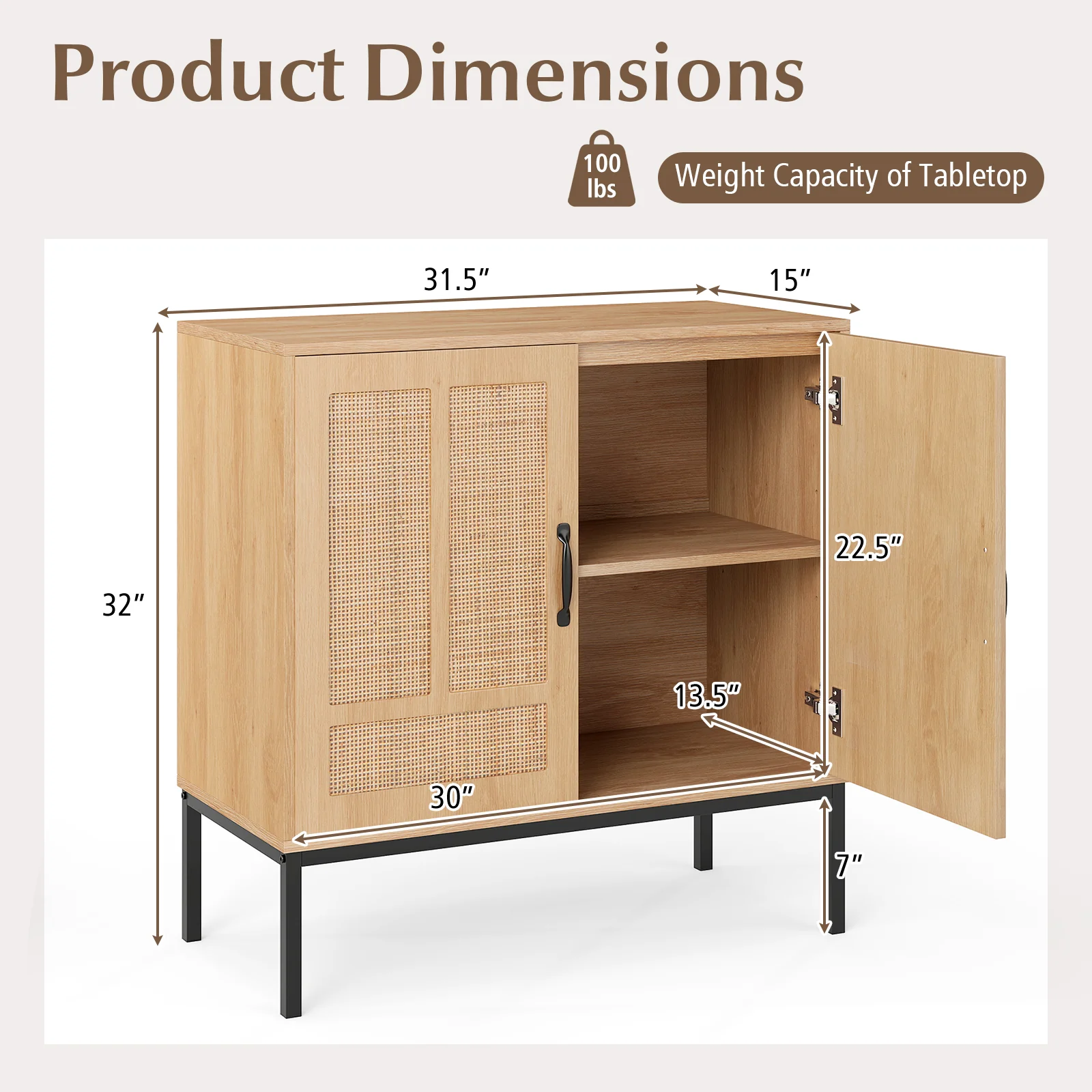 Boho Storage Cabinet, Asymmetrical Pattern Doors, Kitchen, Natural - Image 6