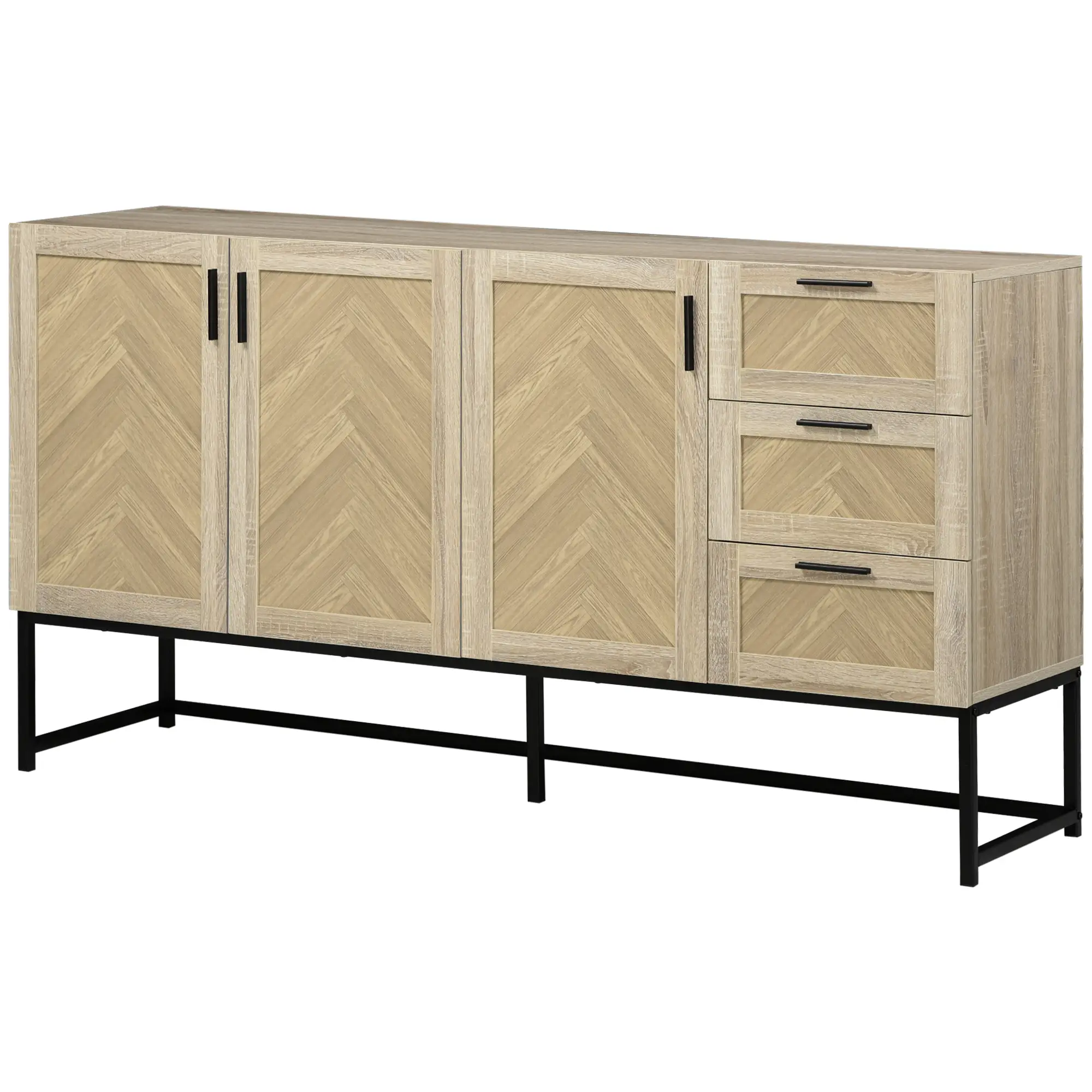 Buffet Cabinet, Coffee Bar with Drawers, Adjustable Shelves, Oak
