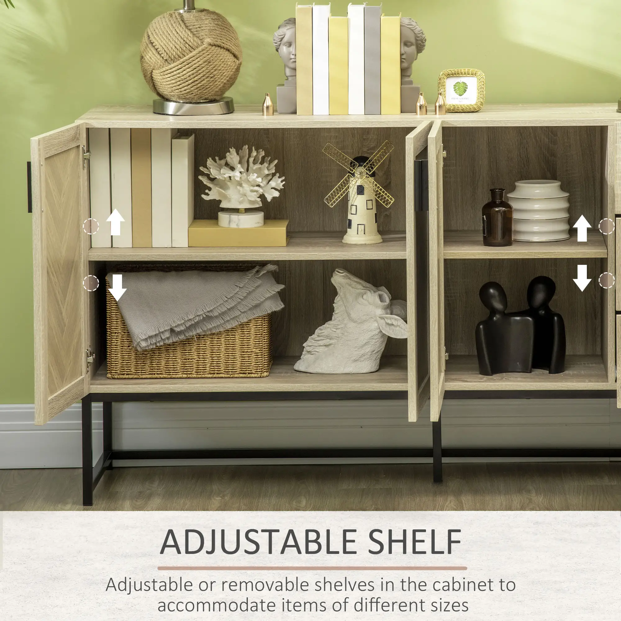 Buffet Cabinet, Coffee Bar with Drawers, Adjustable Shelves, Oak - Image 5