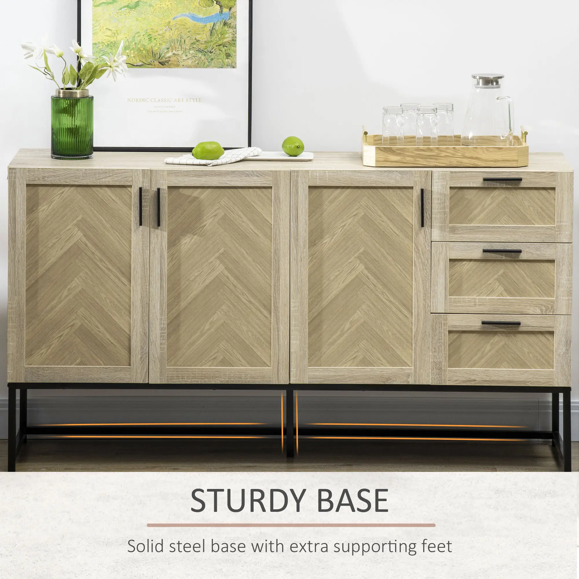 Buffet Cabinet, Coffee Bar with Drawers, Adjustable Shelves, Oak - Image 6