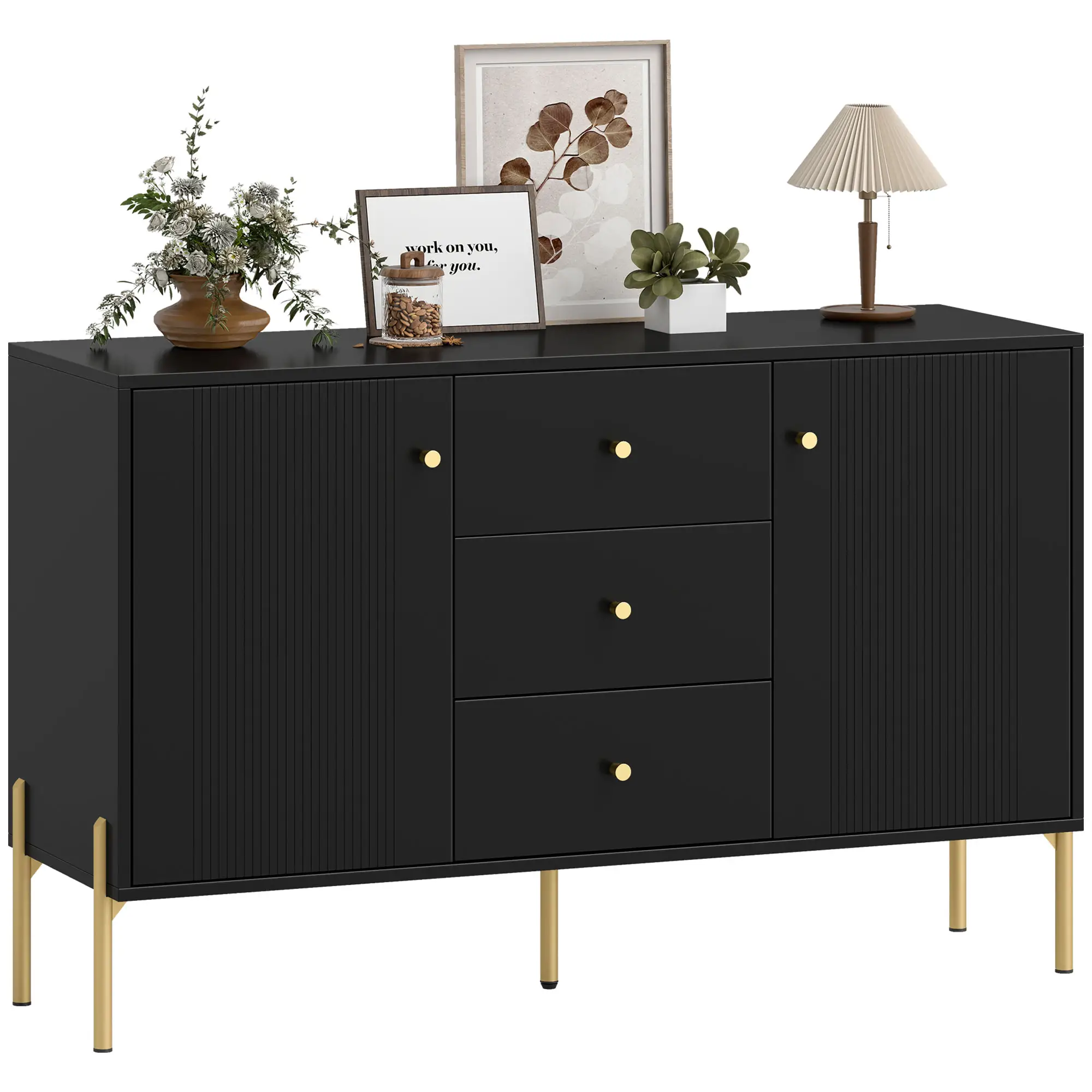 Buffet Cabinet, Modern Sideboard with 3 Drawers and 2 Shelves, Black - Image 11