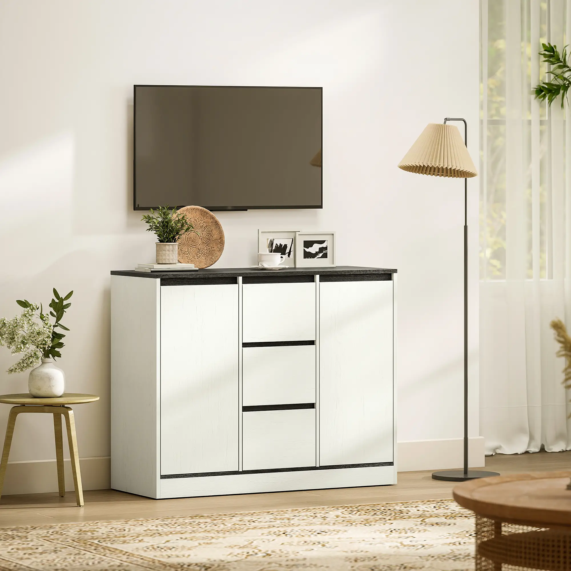 Buffet Cabinet, Soft Close Hinges, 3 Drawers, 2 Shelves, White Wood Grain - Image 10