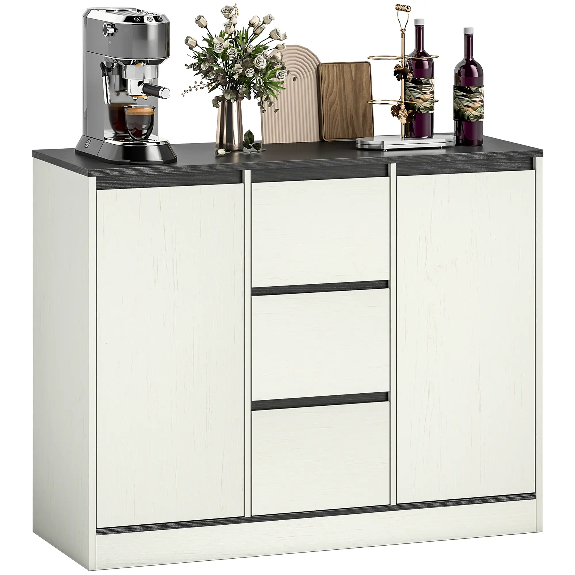 Buffet Cabinet, Soft Close Hinges, 3 Drawers, 2 Shelves, White Wood Grain - Image 11