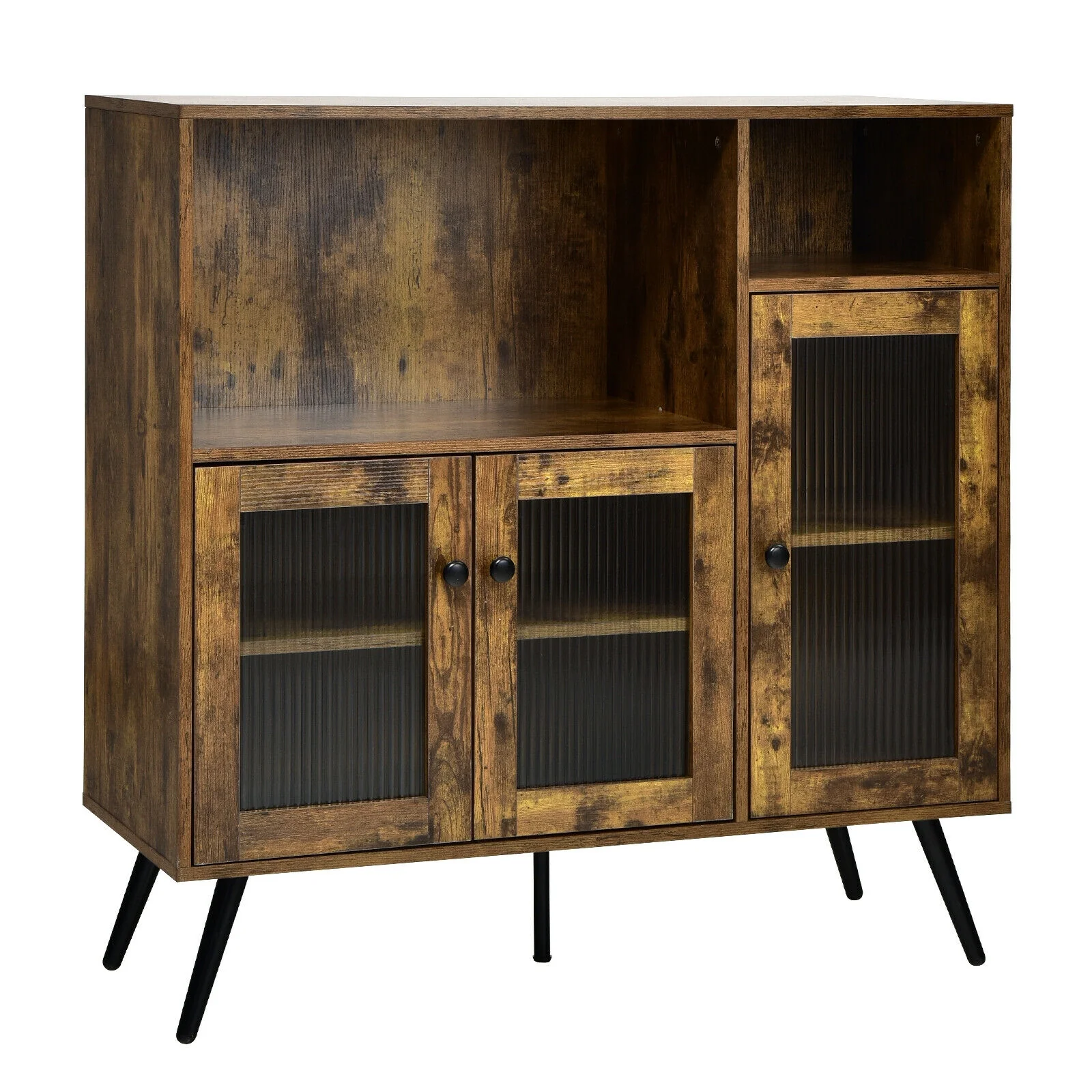 Buffet Kitchen Storage Cupboard, Glass Door, Adjustable Shelves, Rustic Brown - Image 4
