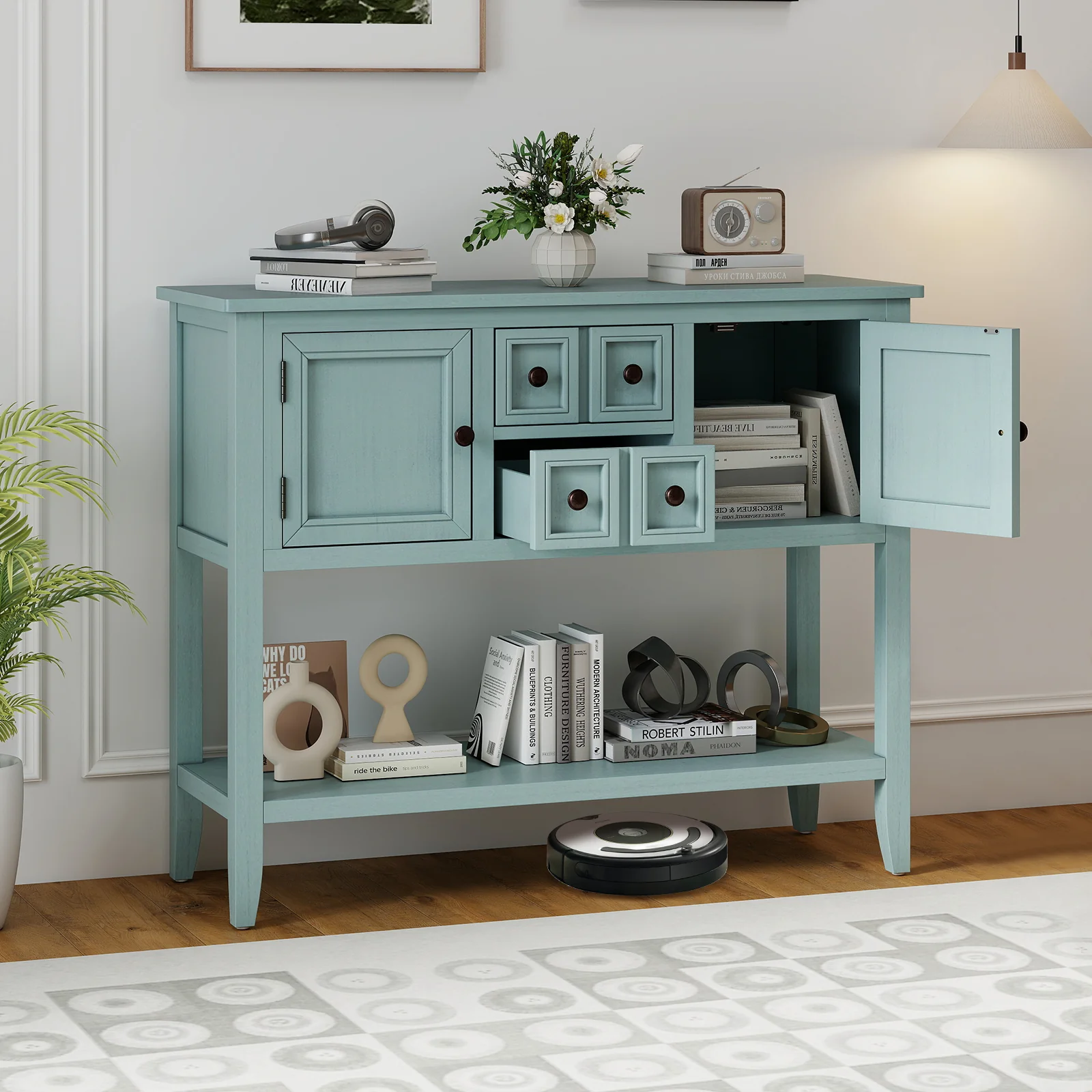 Buffet Sideboard Cabinet, 2 Doors, 2 Drawers, Blue - Image 3