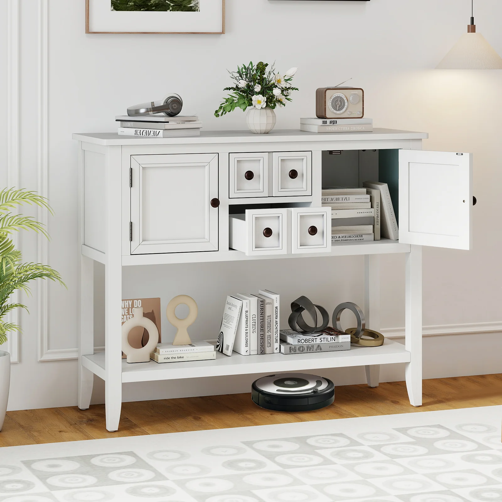 Buffet Sideboard Cabinet, 2 Doors, 2 Drawers, White - Image 3