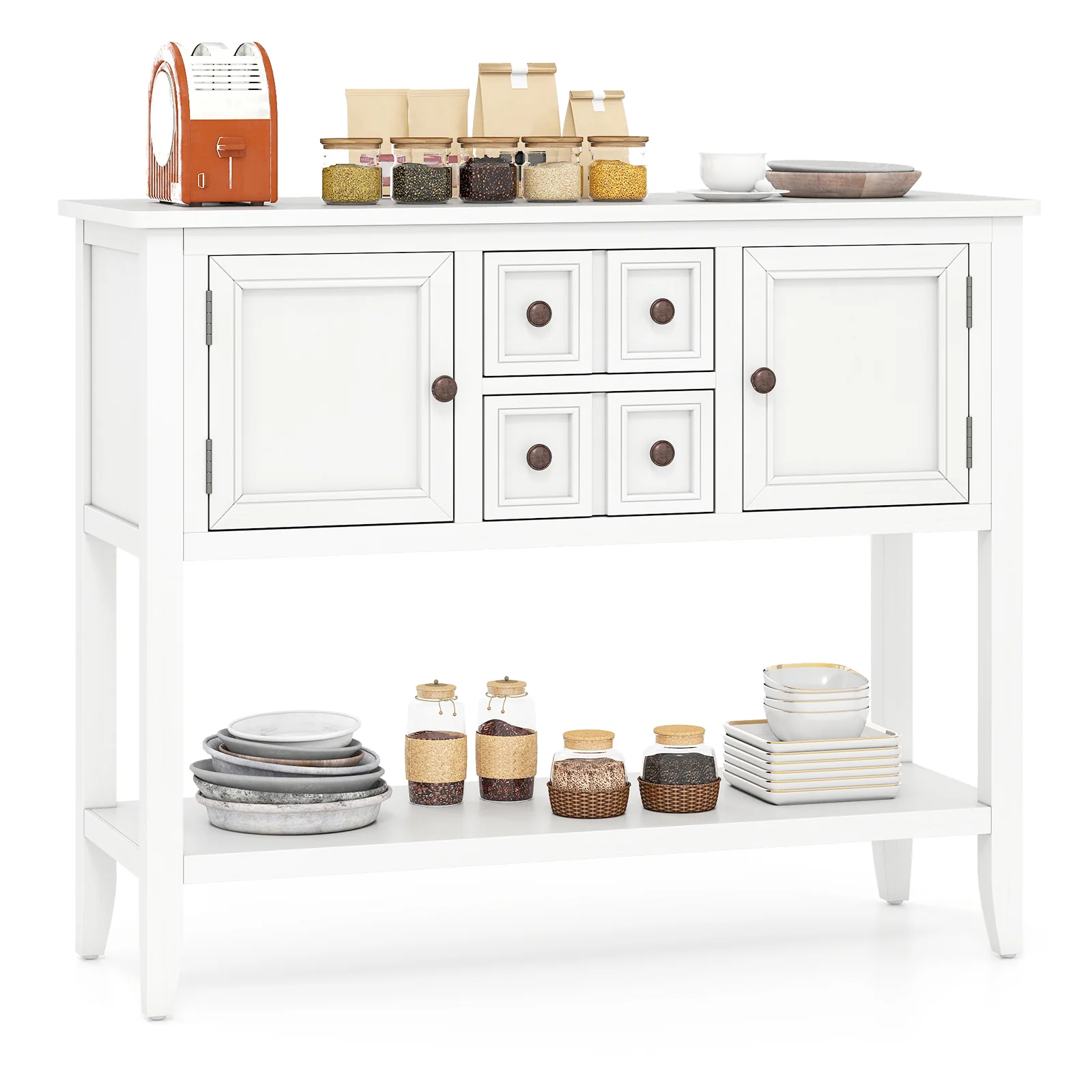 Buffet Sideboard Cabinet, 2 Doors, 2 Drawers, White - Image 4