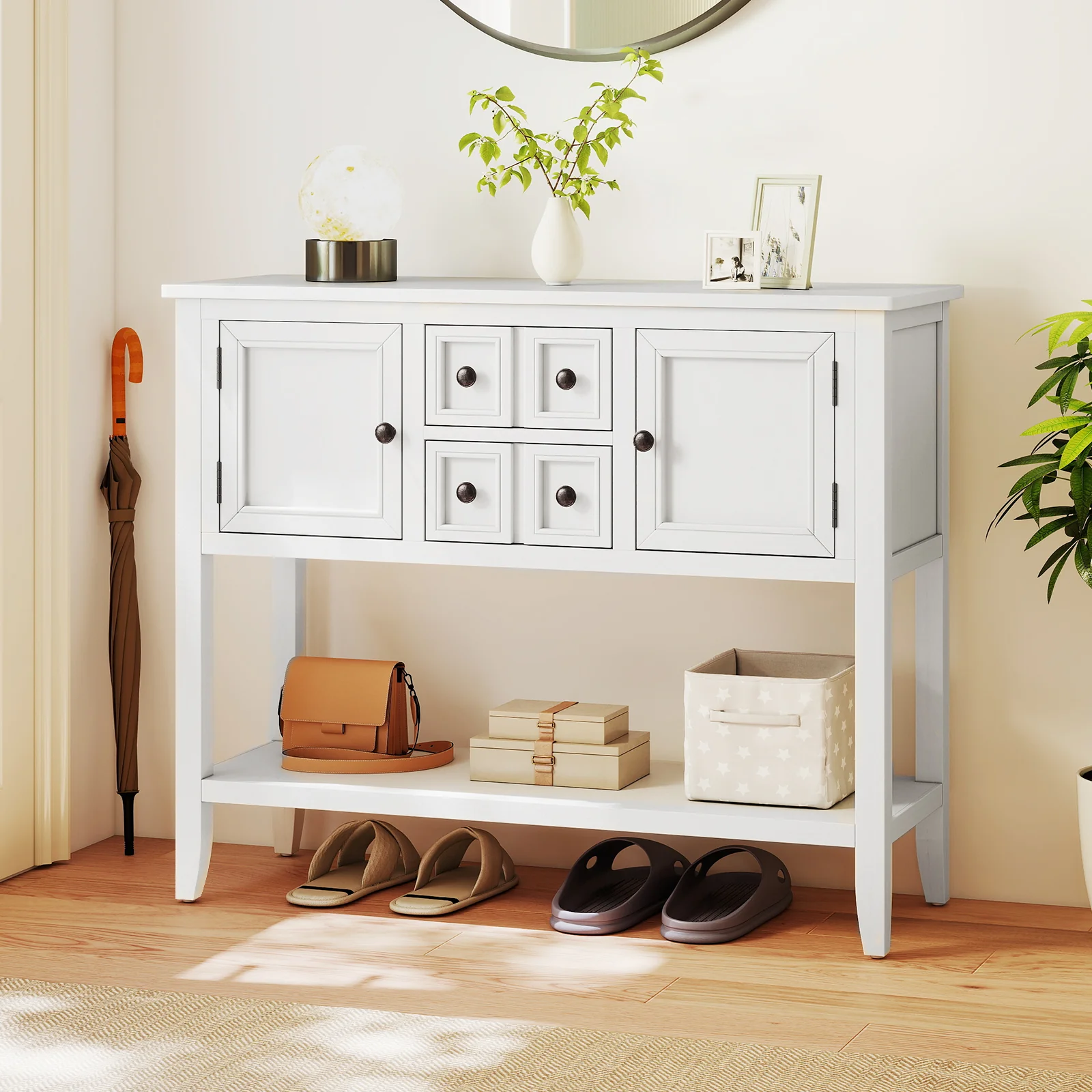 Buffet Sideboard Cabinet, 2 Doors, 2 Drawers, White - Image 7