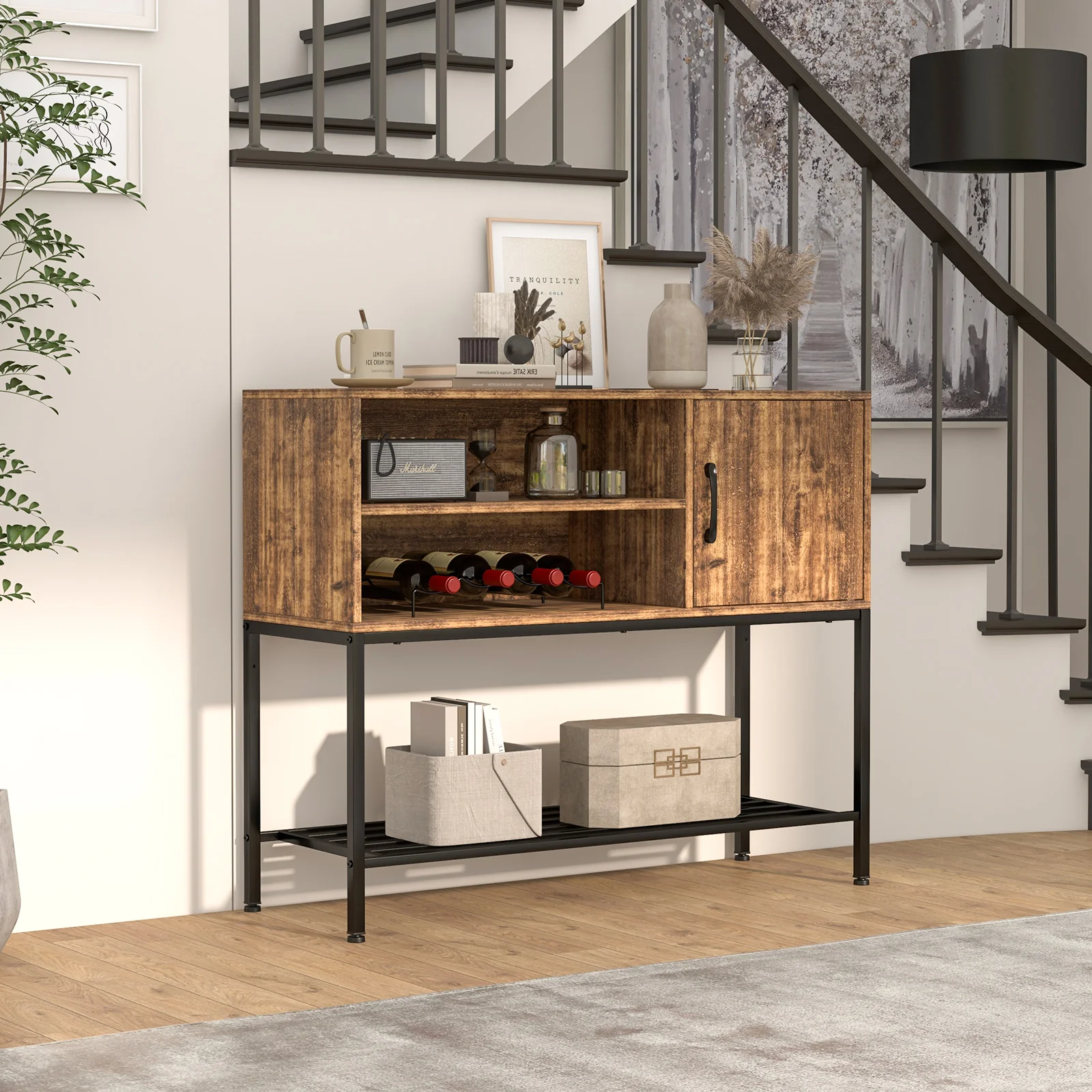Buffet Sideboard Cabinet With Power Outlets, USB Ports, Rustic Brown - Image 6