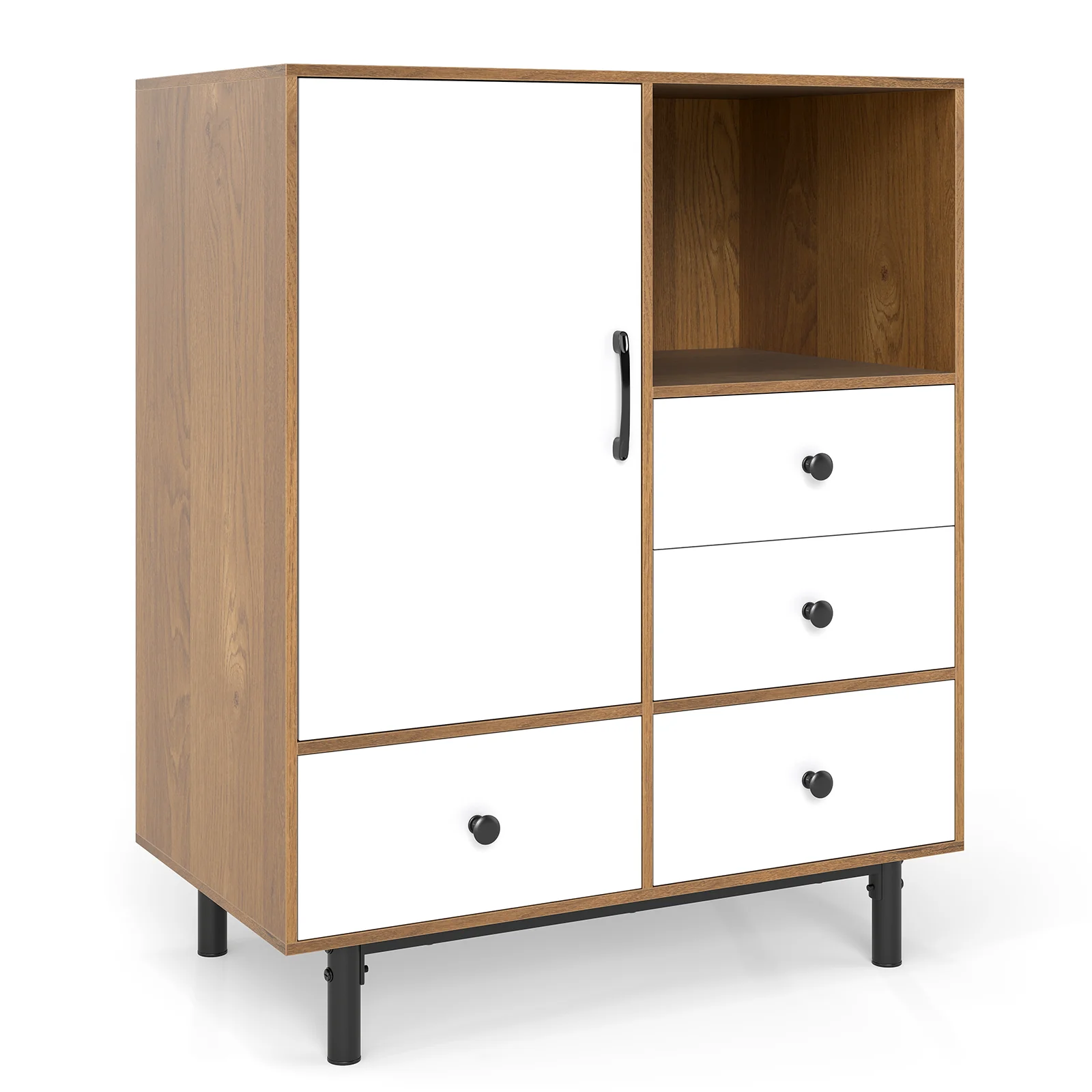 Buffet Sideboard Mid Century Modern Storage Cabinet with 4 Drawers and Open Compartment, Natural - Image 5