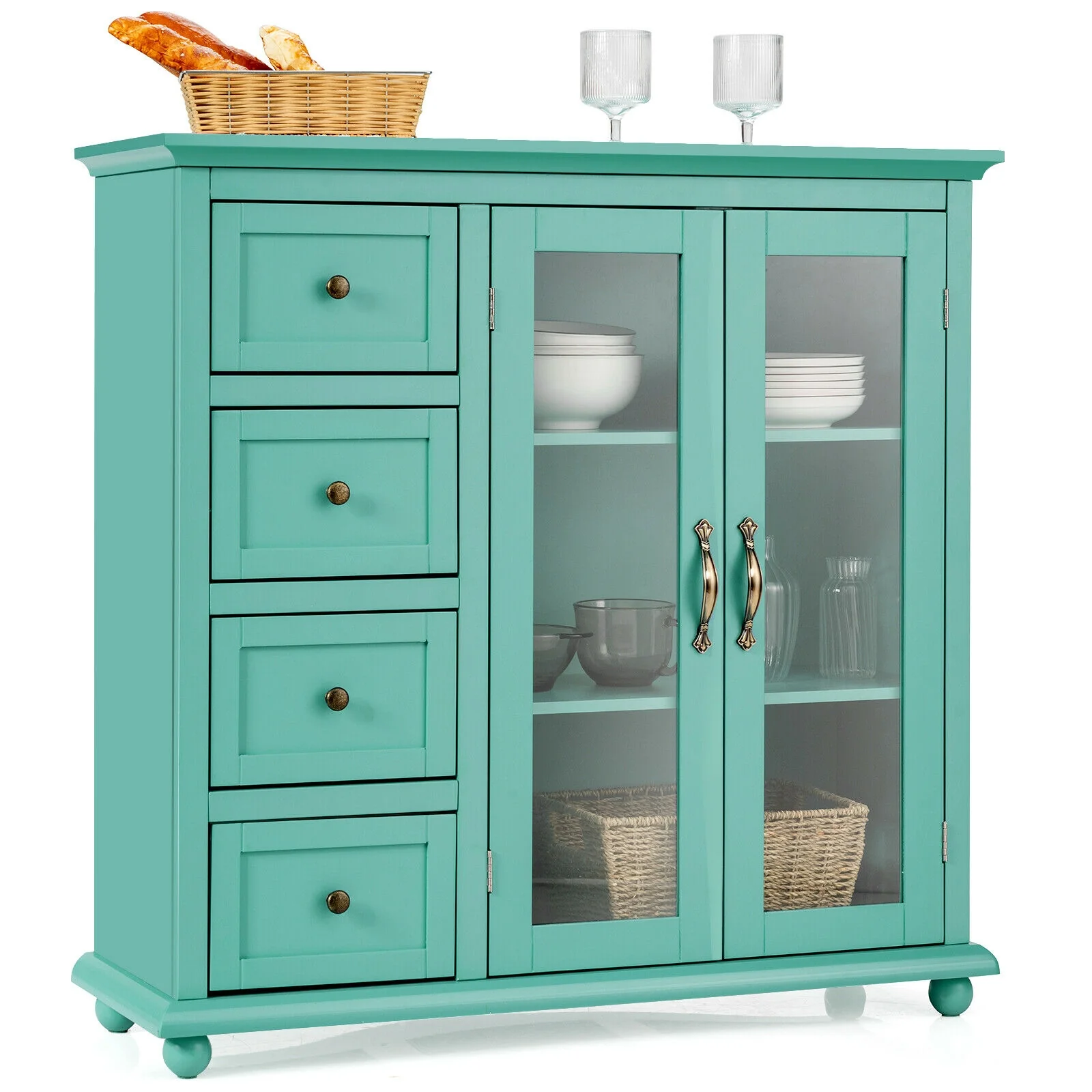 Buffet Sideboard Table, Kitchen Storage Cabinet with Drawers and Doors, Green - Image 10