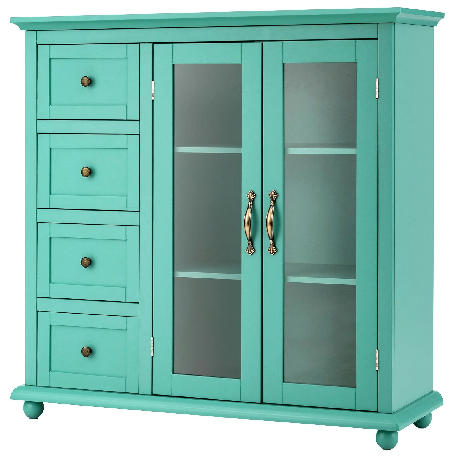 Buffet Sideboard Table, Kitchen Storage Cabinet with Drawers and Doors, Green - Image 4