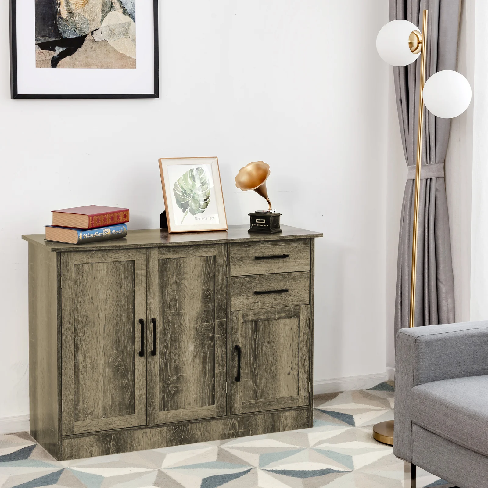 Buffet Storage Cabinet With 2 Drawers, Gray - Image 2