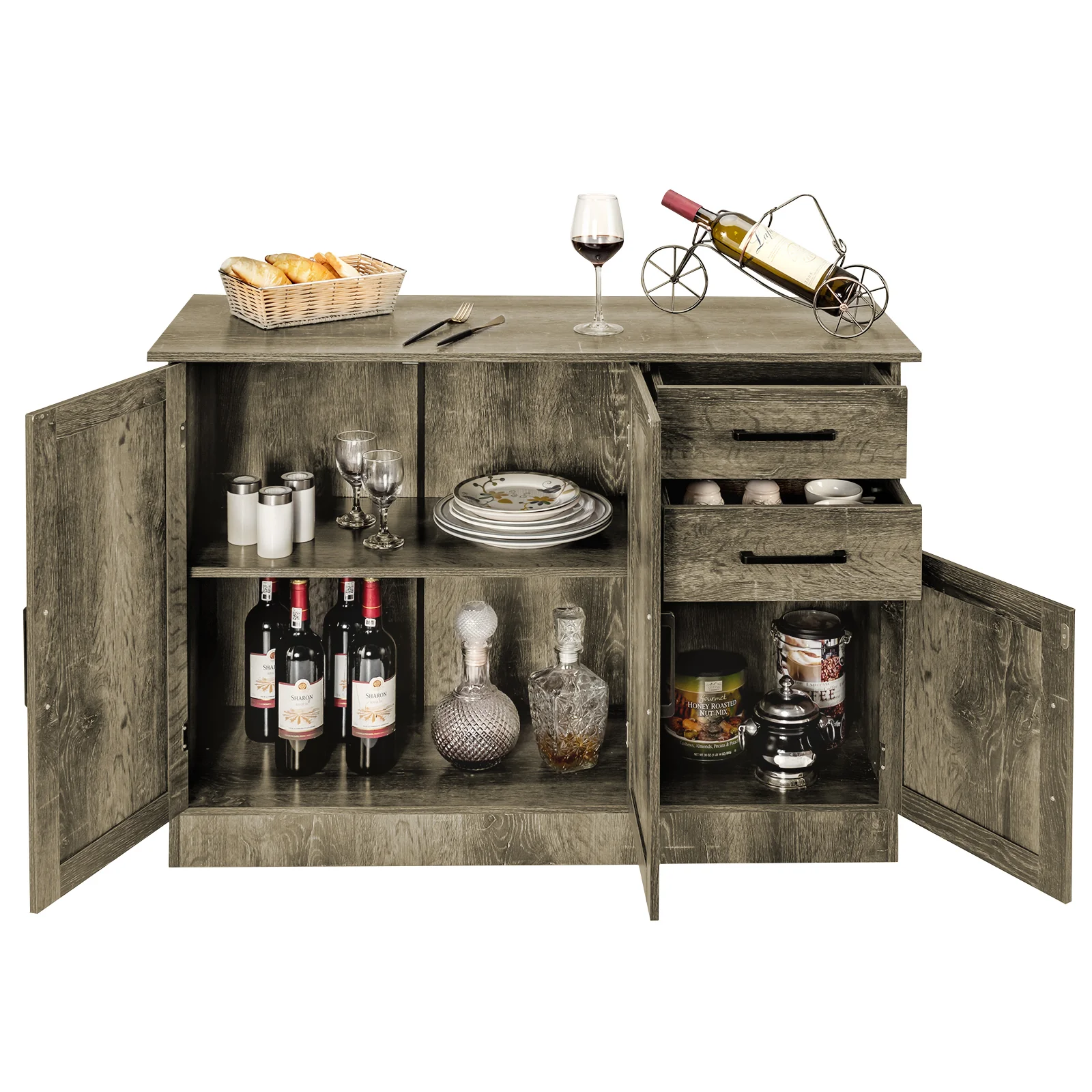 Buffet Storage Cabinet With 2 Drawers, Gray - Image 8
