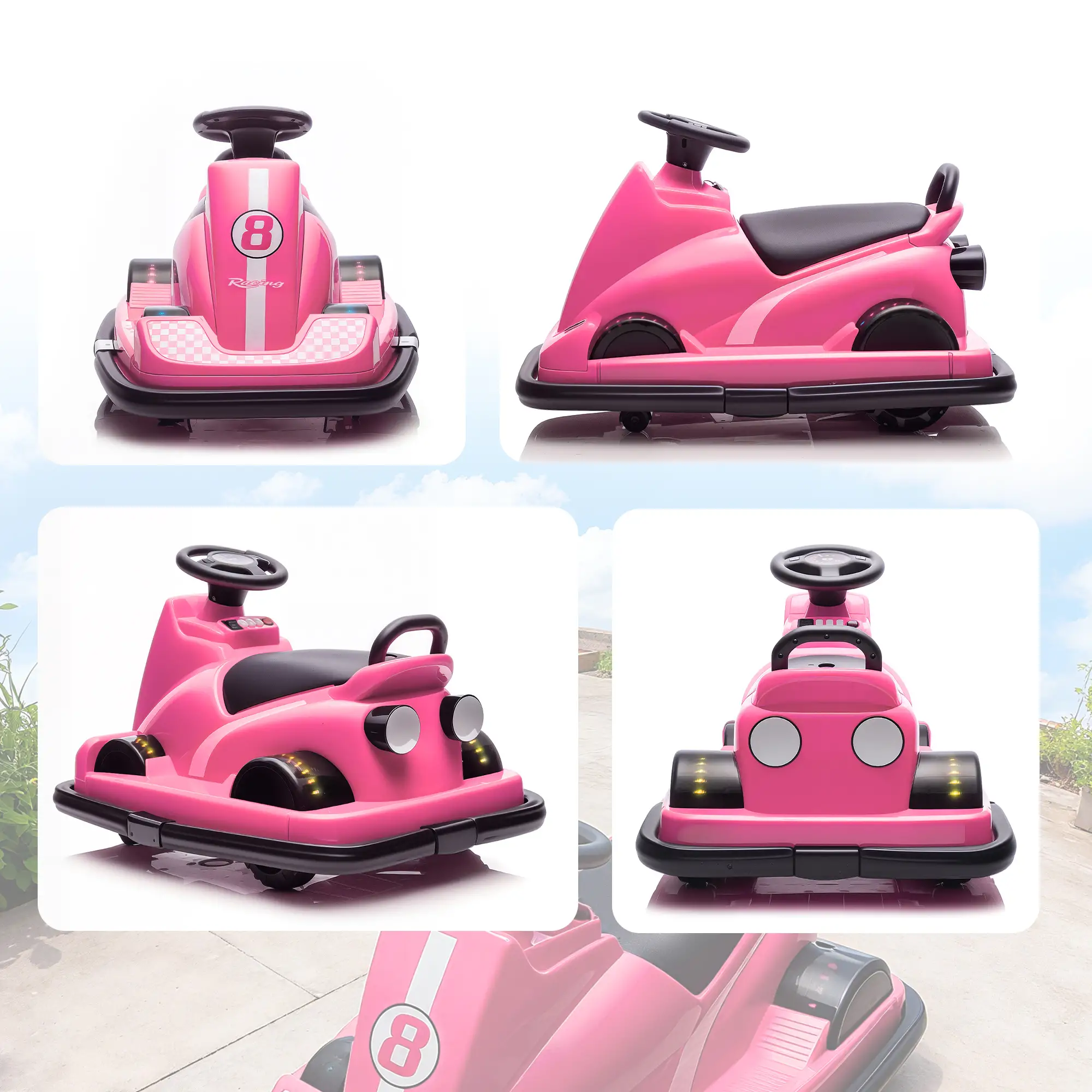 Bumper Car For Kids, 6V Battery Powered, 360 Degree Spin, Dual Motors, Pink - Image 10