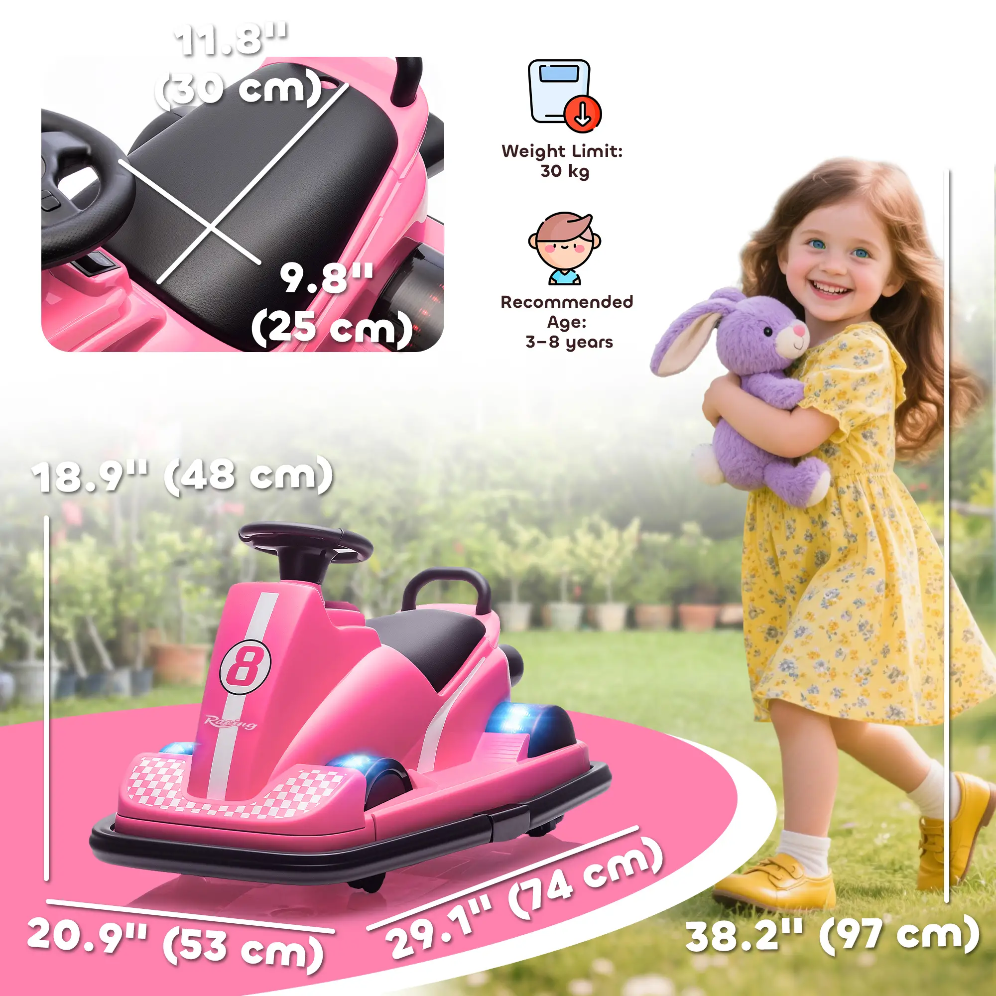 Bumper Car For Kids, 6V Battery Powered, 360 Degree Spin, Dual Motors, Pink - Image 3