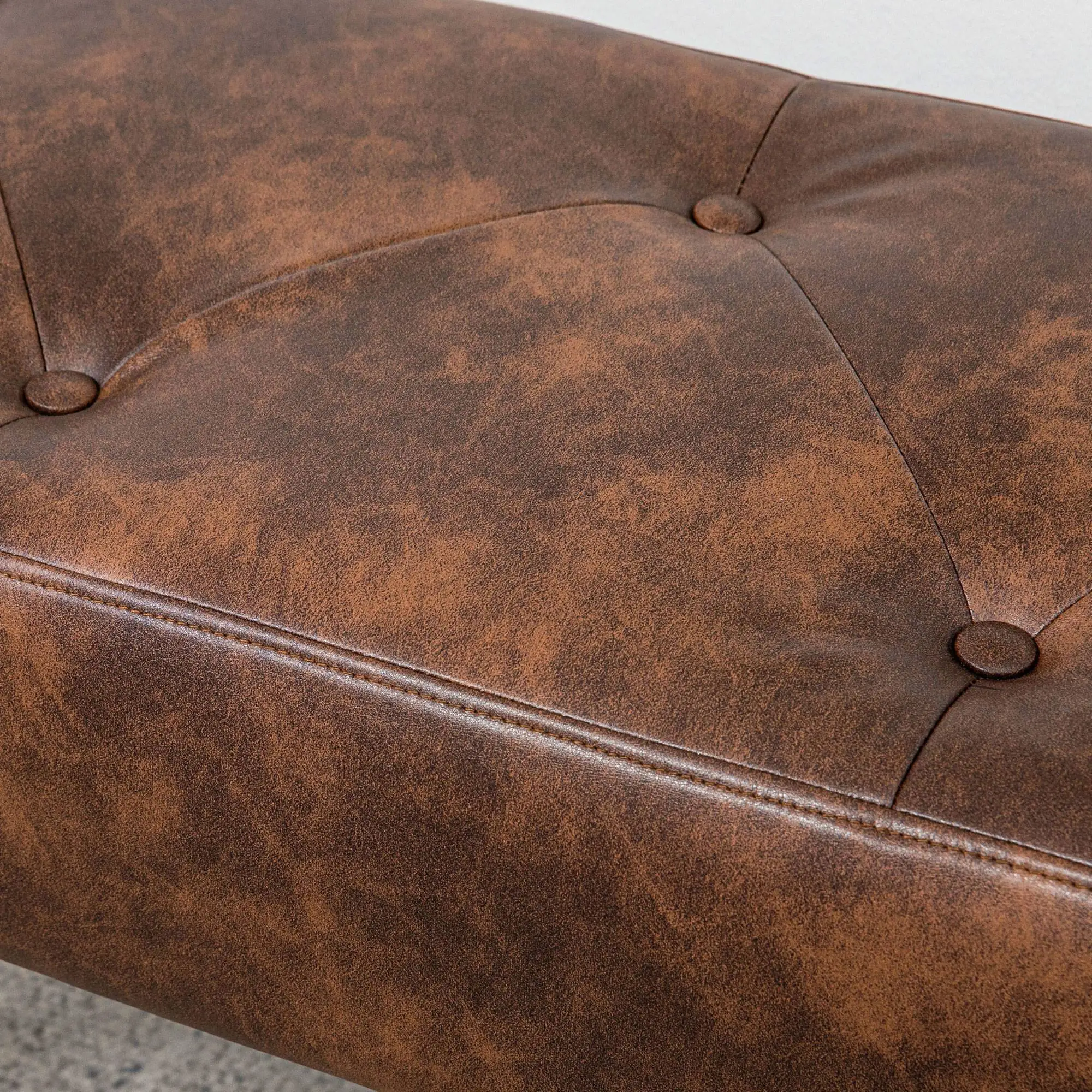 Button Tufted PU Leather Bench, Wood Legs, Brown - Image 10