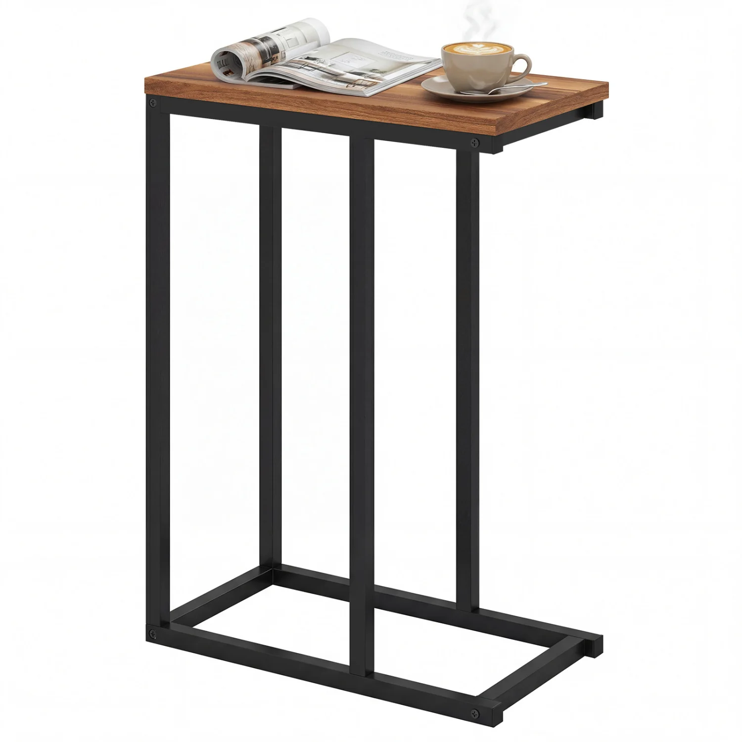 C-Shaped End Table Small Side Table with Sturdy Metal Frame, Walnut - Image 4