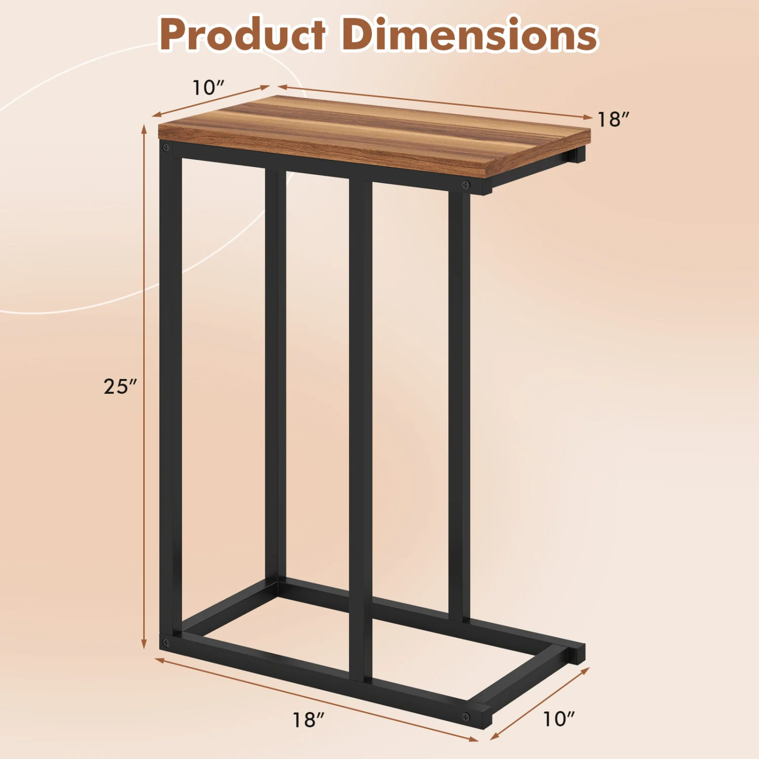 C-Shaped End Table Small Side Table with Sturdy Metal Frame, Walnut - Image 5