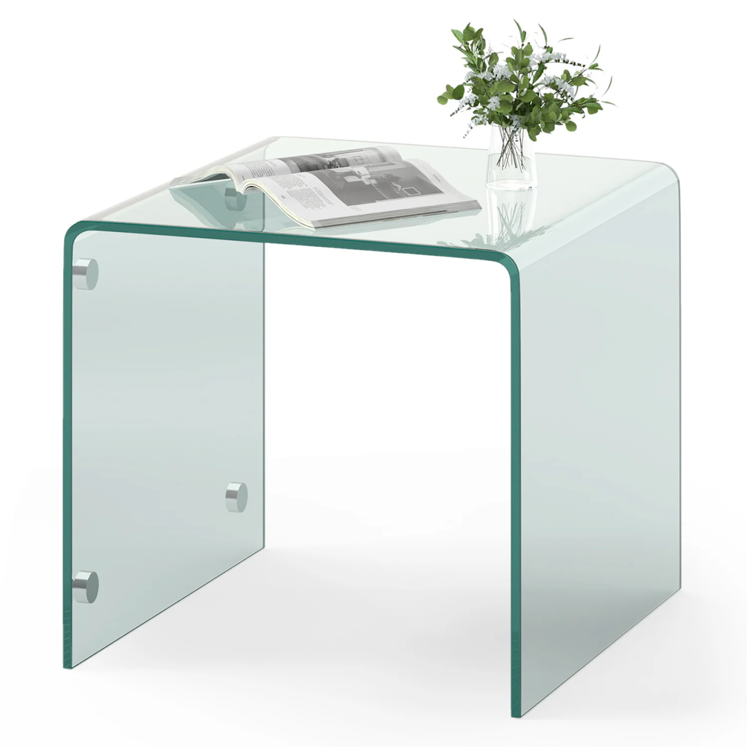 C-Shaped End Table, Tempered Glass Side Table With Shelf, Transparent - Image 4