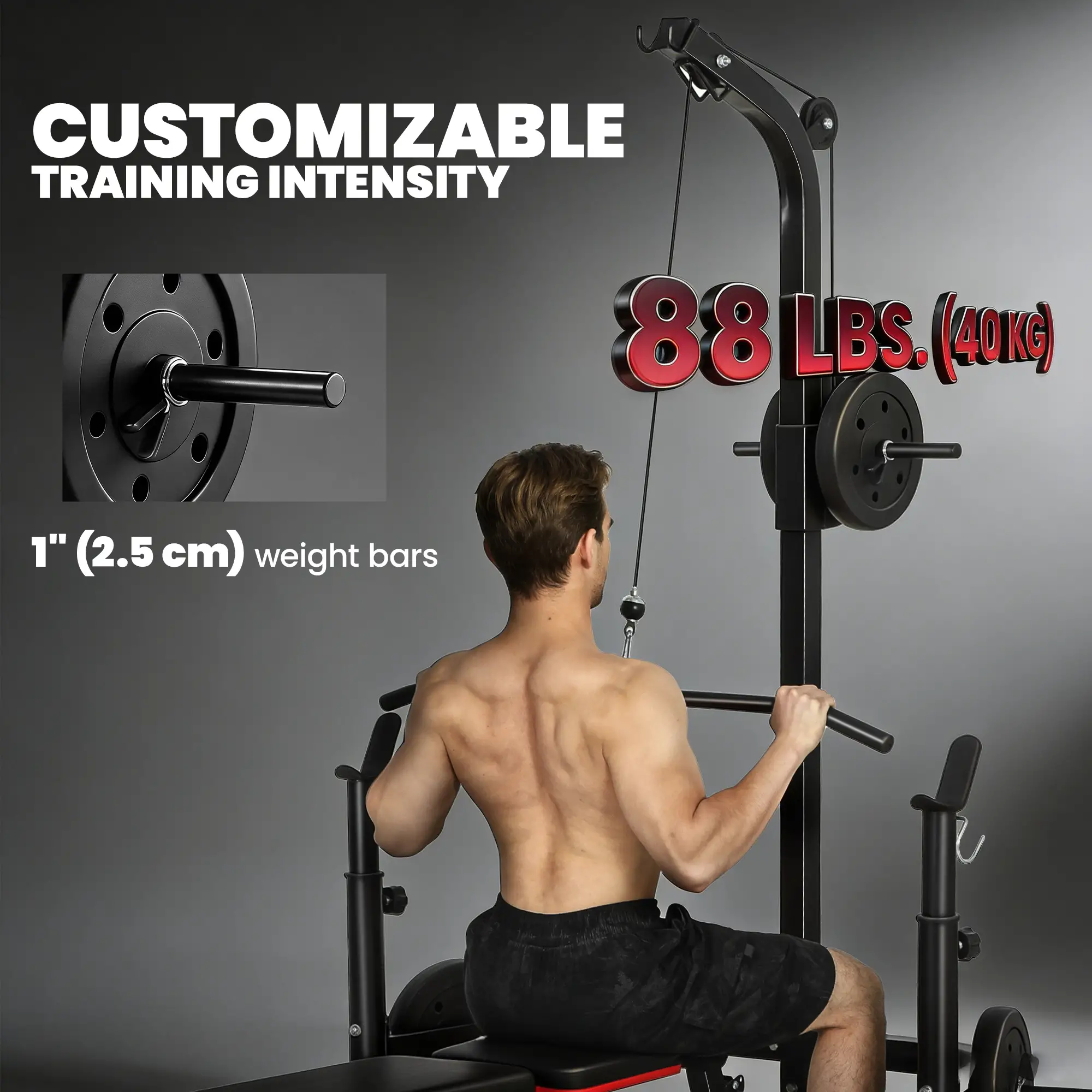 Cable Machine, Multi-Function Bench Press Rack, Lat-Pull Down System, Black - Image 5