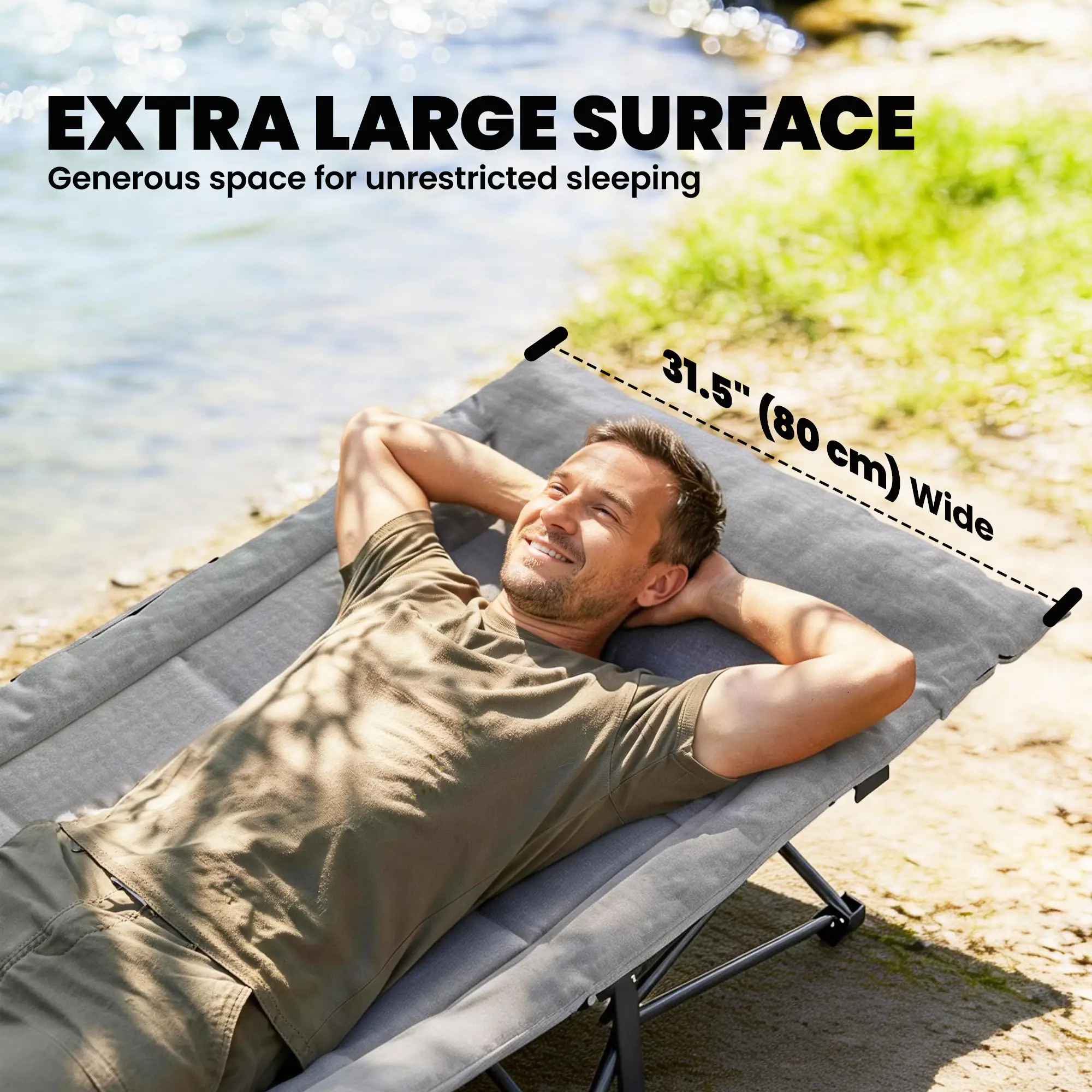 Camping Cot, 31.5" Wide, Padded Cushion, Carry Bag, Non-Slip Feet, Grey - Image 5