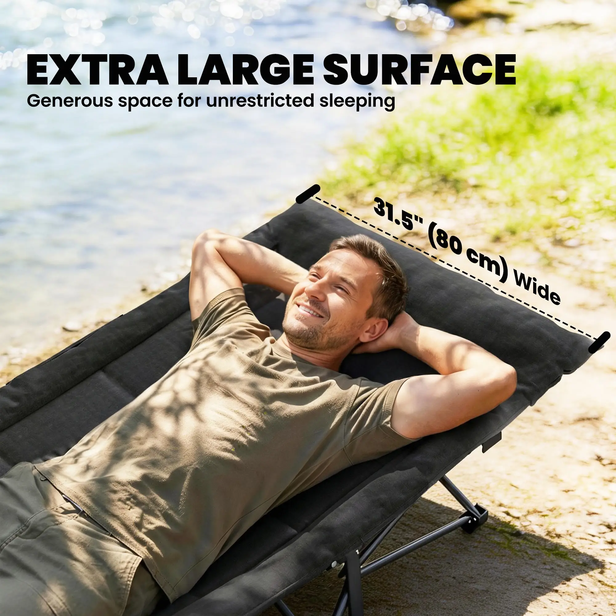 Camping Cot For Adults, 31.5" Wide, Padded Cushion, Carry Bag, Black - Image 5