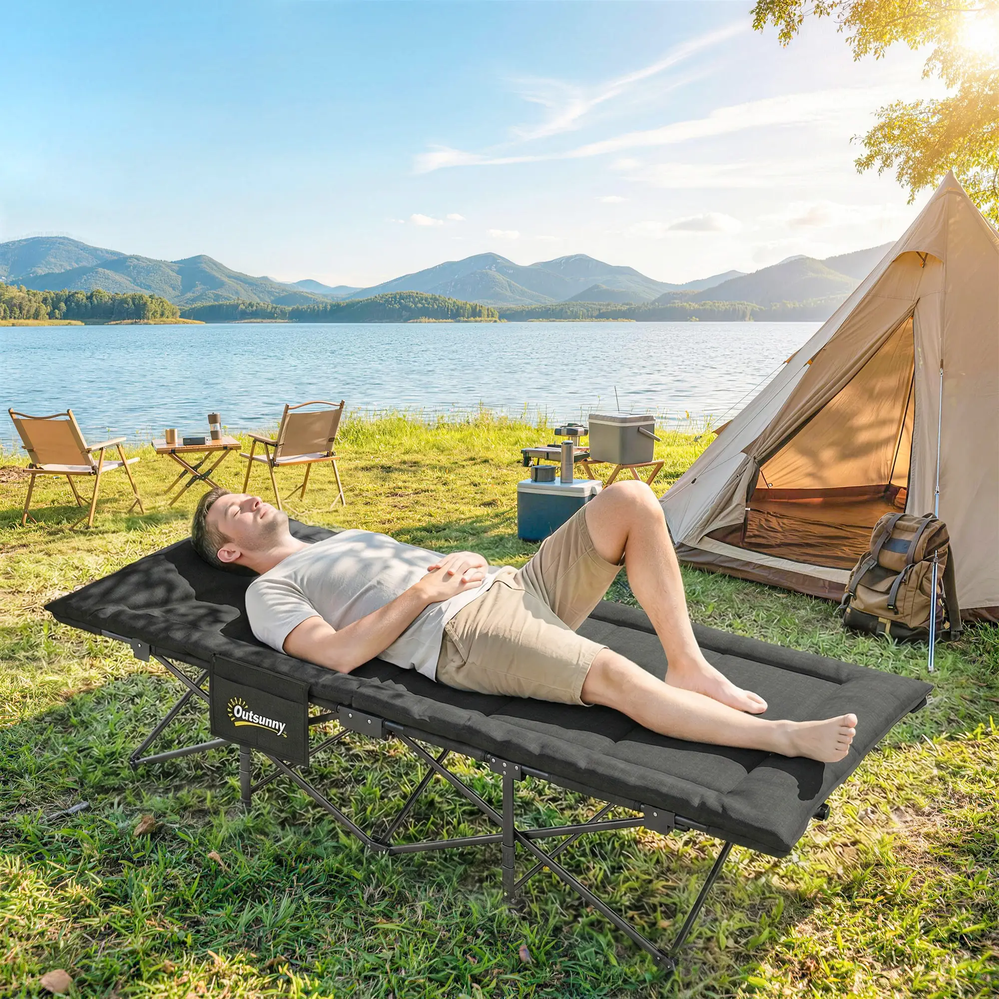 Camping Cot For Adults, 31.5" Wide, Padded Cushion, Carry Bag, Black - Image 8