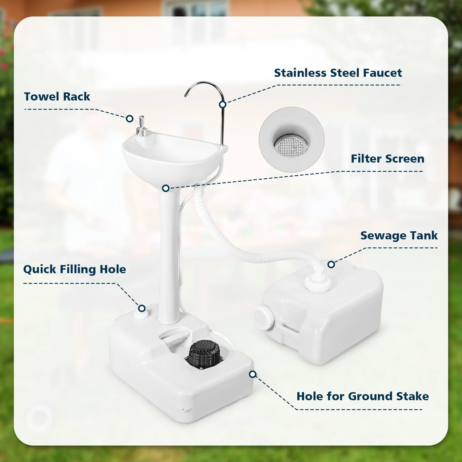 Camping Hand Wash Station, 4.5 Gallon Tank Basin Stand - Image 10