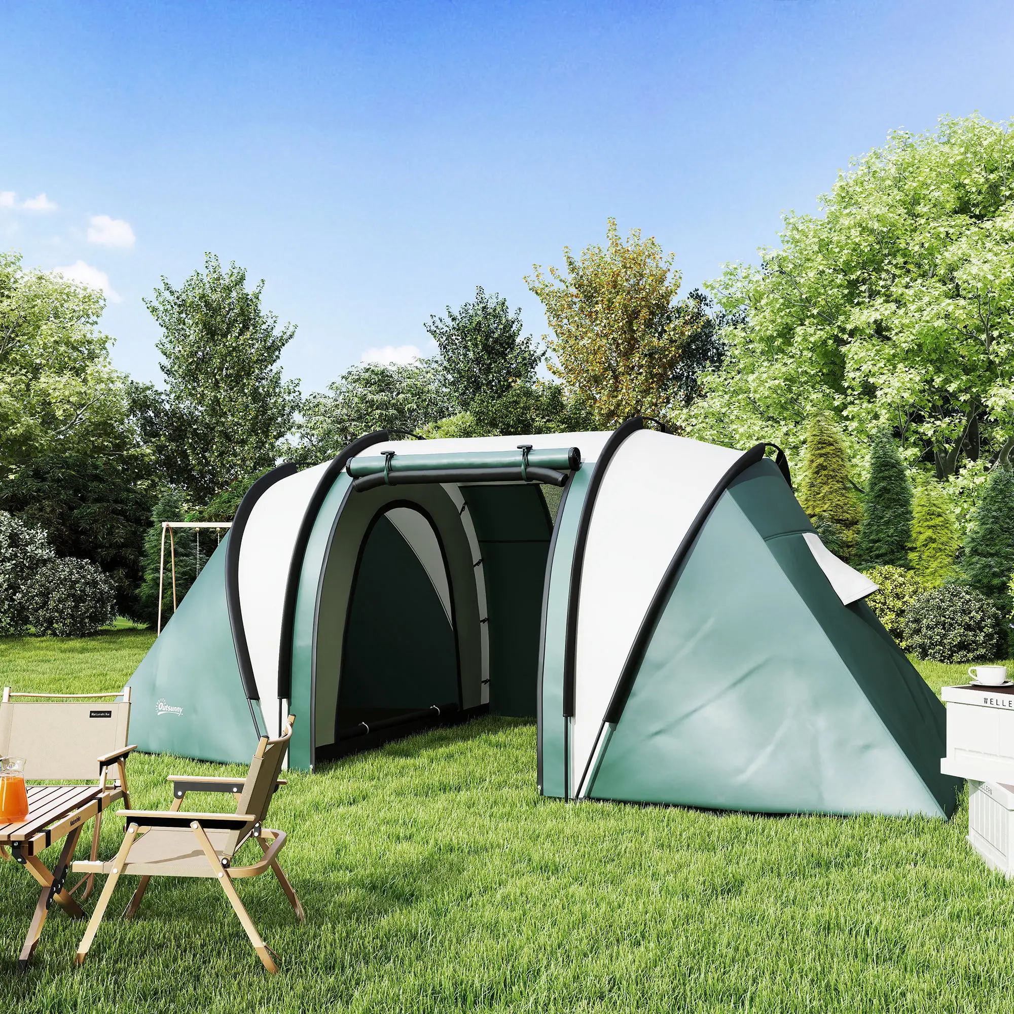 Camping Tent, 2 Bedrooms, Living Area, 3000mm Waterproof, Army Green - Image 9