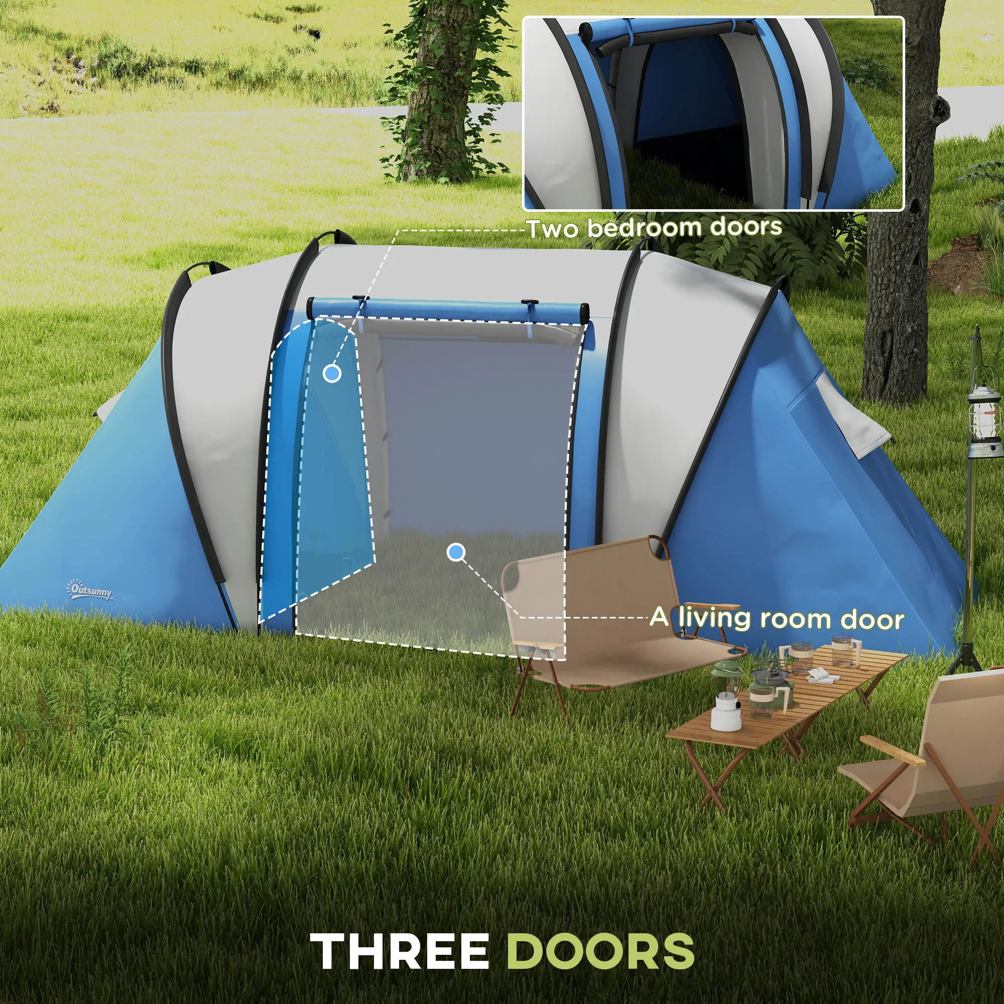 Camping Tent, 2 Bedrooms, Living Area, 3000mm Waterproof, Blue - Image 5