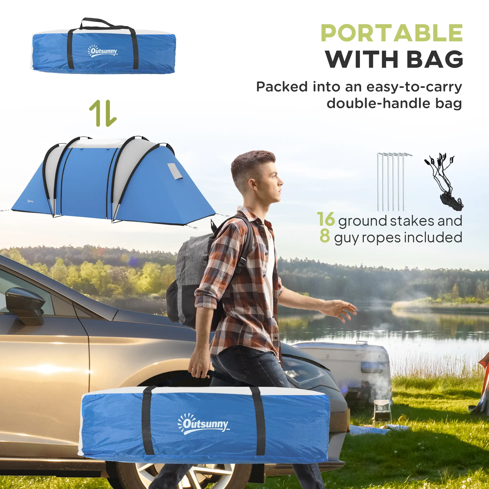 Camping Tent, 2 Bedrooms, Living Area, 3000mm Waterproof, Blue - Image 7