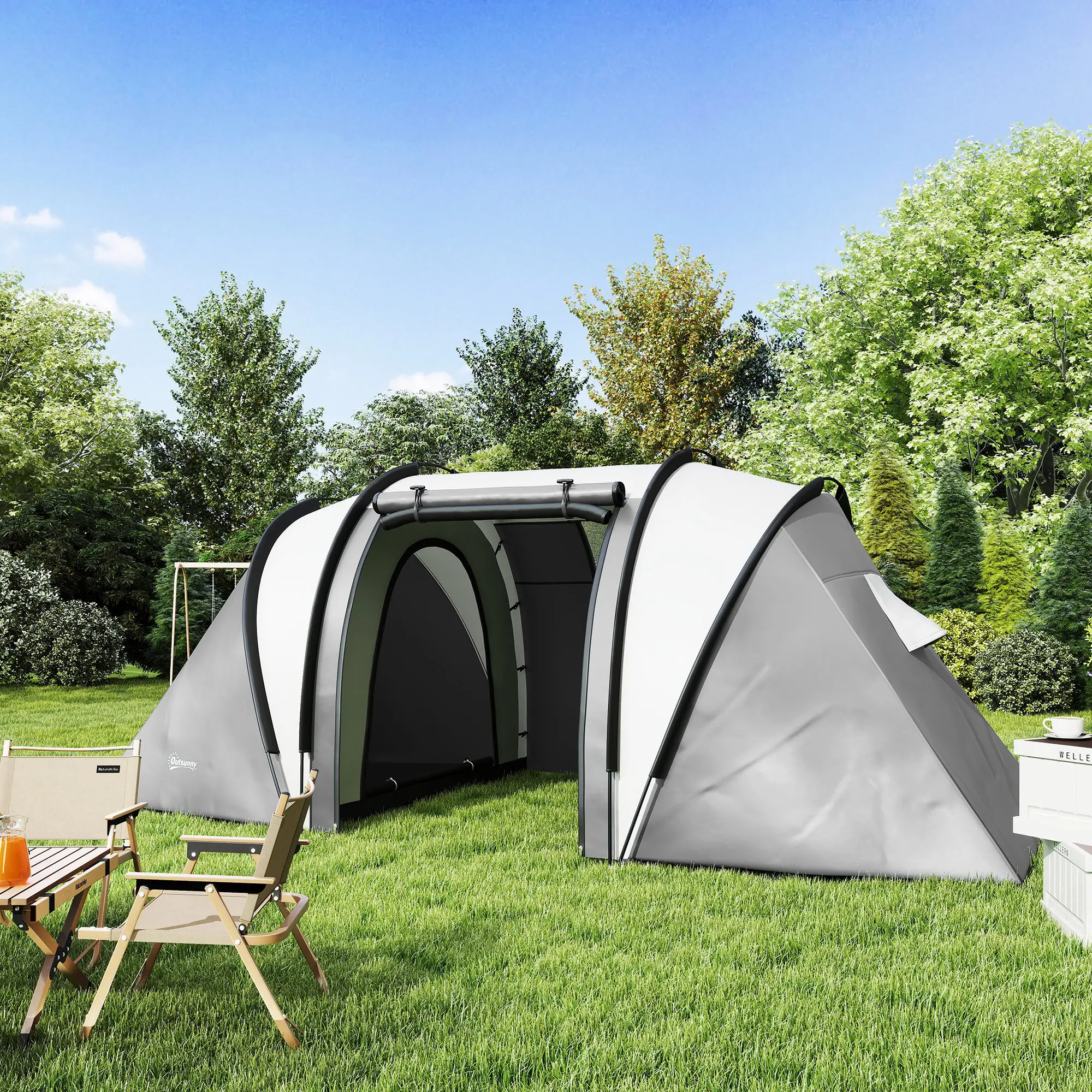 Camping Tent, 2 Bedrooms, Living Area, 3000mm Waterproof, Grey - Image 9