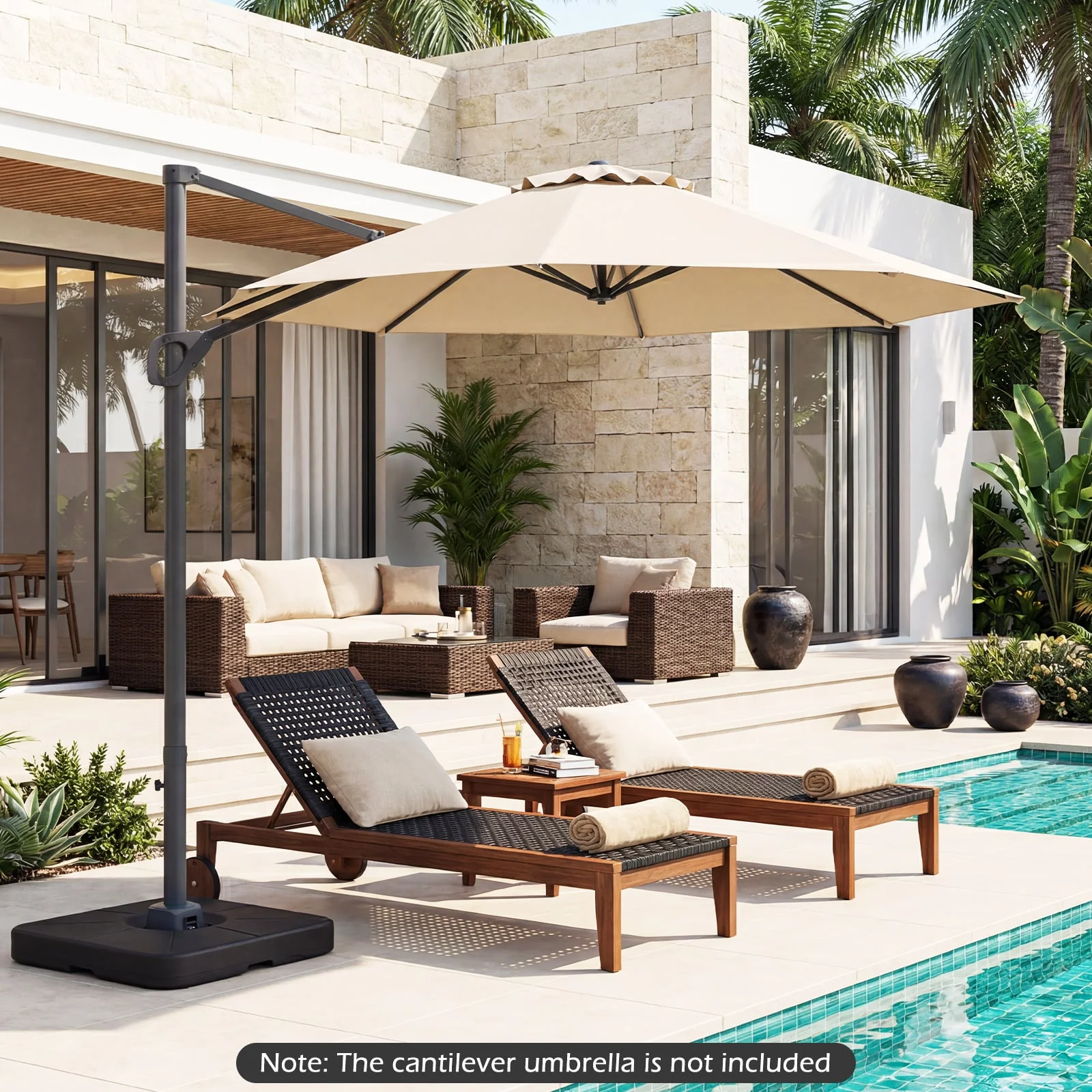 Cantilever Patio Umbrella Base, 220 LBS Water Sand Fillable Weighted Stand, Black - Image 3