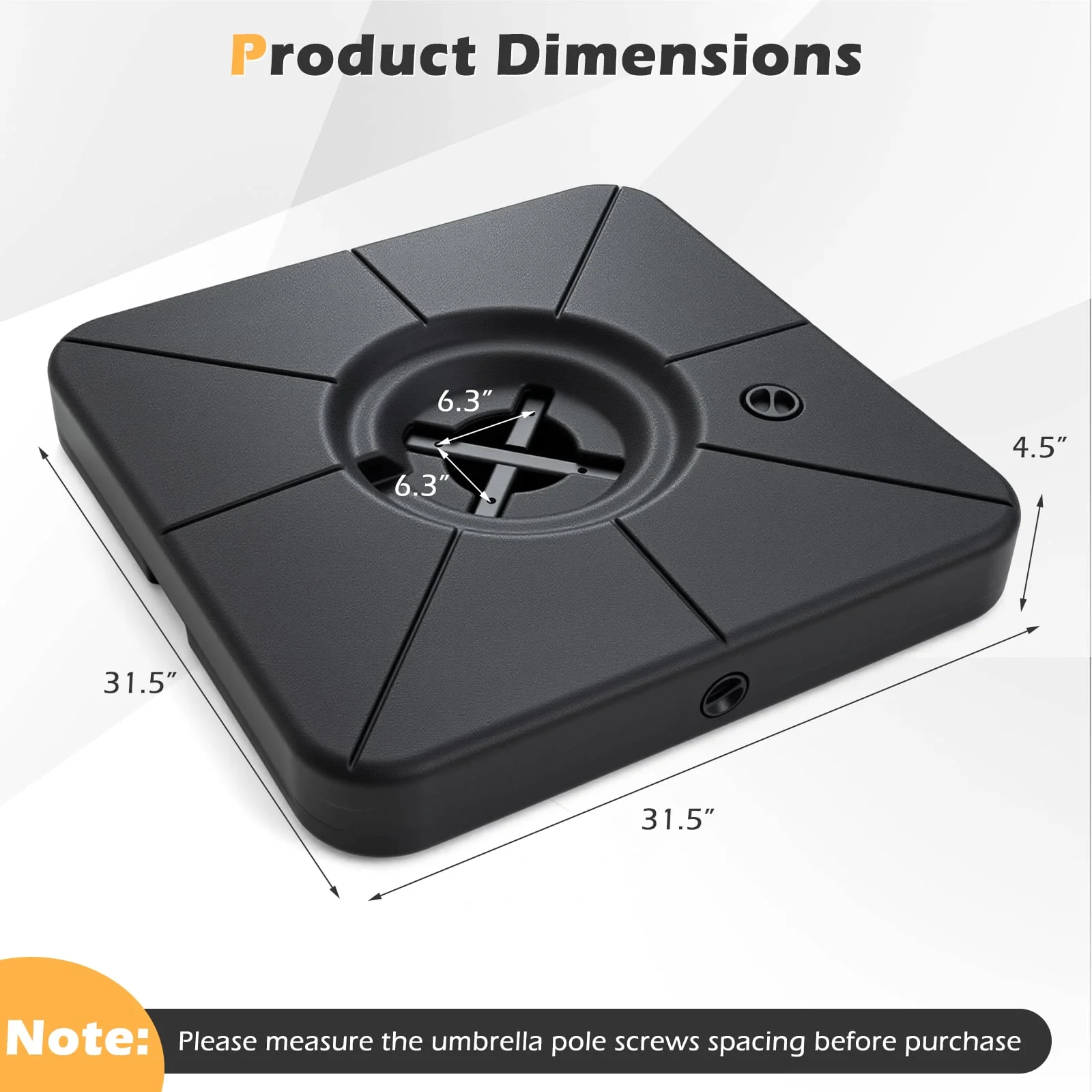 Cantilever Patio Umbrella Base, 220 LBS Water Sand Fillable Weighted Stand, Black - Image 5