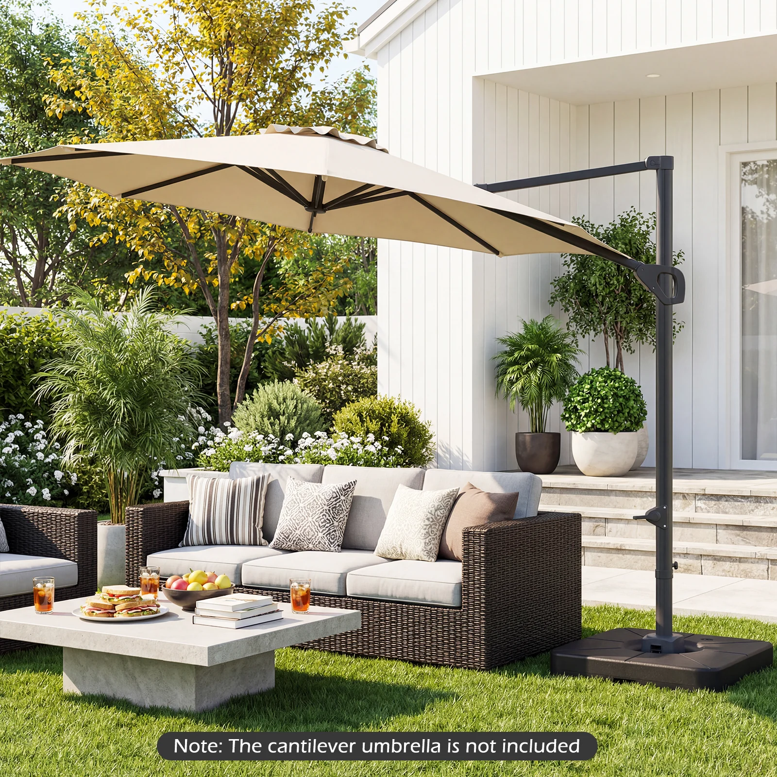 Cantilever Patio Umbrella Base, 220 LBS Water Sand Fillable Weighted Stand, Black - Image 6