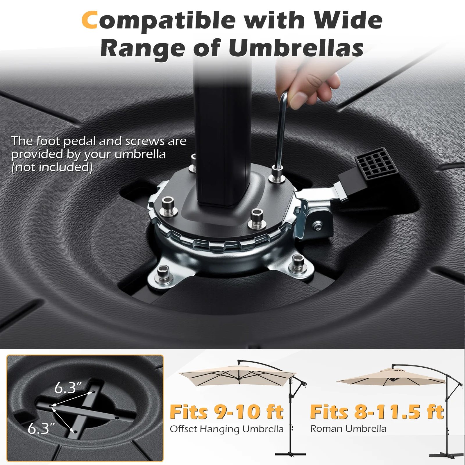 Cantilever Patio Umbrella Base, 220 LBS Water Sand Fillable Weighted Stand, Black - Image 8