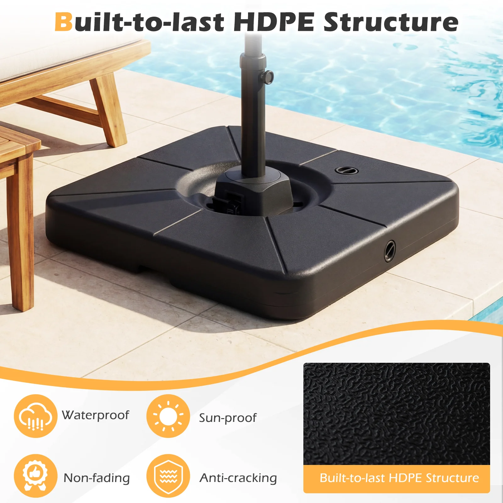 Cantilever Patio Umbrella Base, 220 LBS Water Sand Fillable Weighted Stand, Black - Image 9