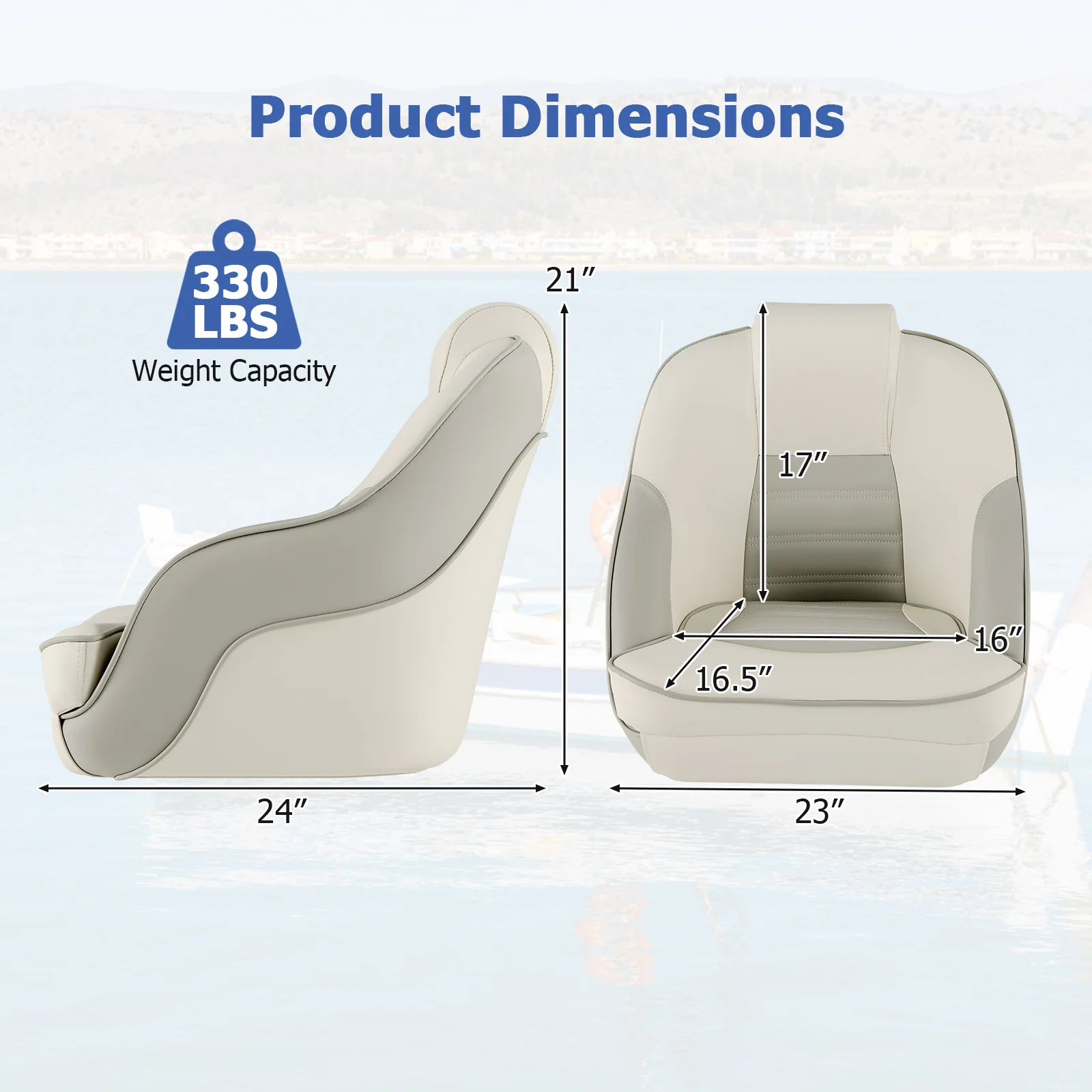 Captain Boat Seat, Waterproof PVC Leather, White - Image 6
