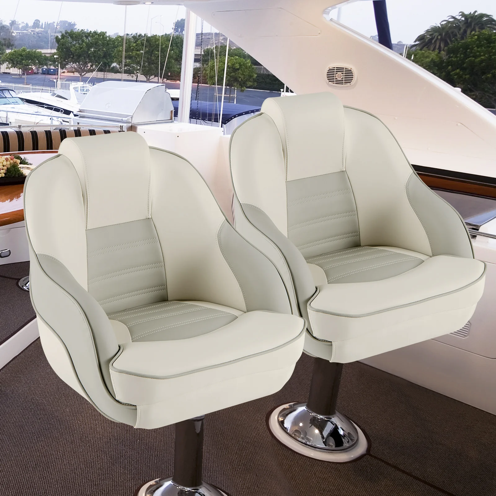 Captain Boat Seat, Waterproof PVC Leather, White - Image 7