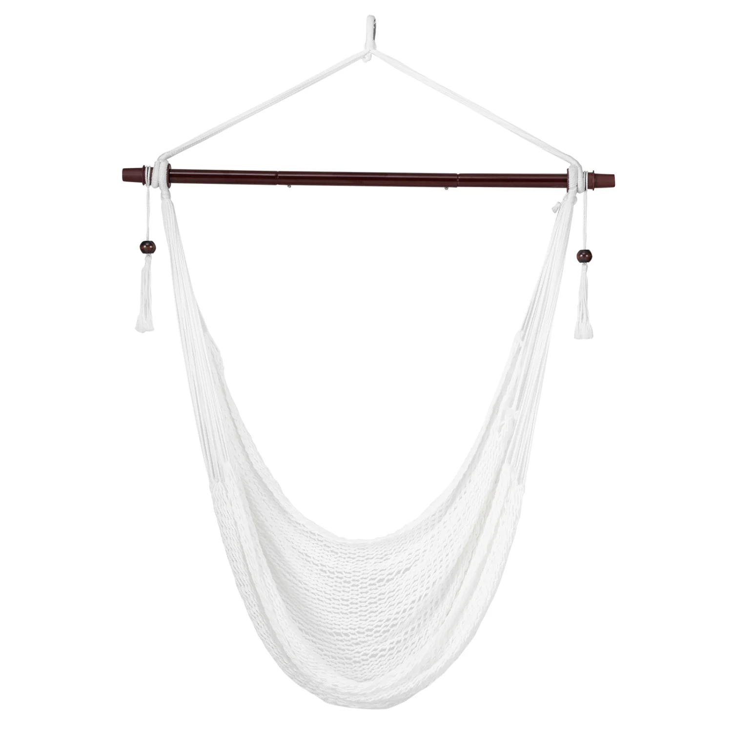 Caribbean Hammock Chair with Metal Spreader Bar Woven Rope Swing, Beige