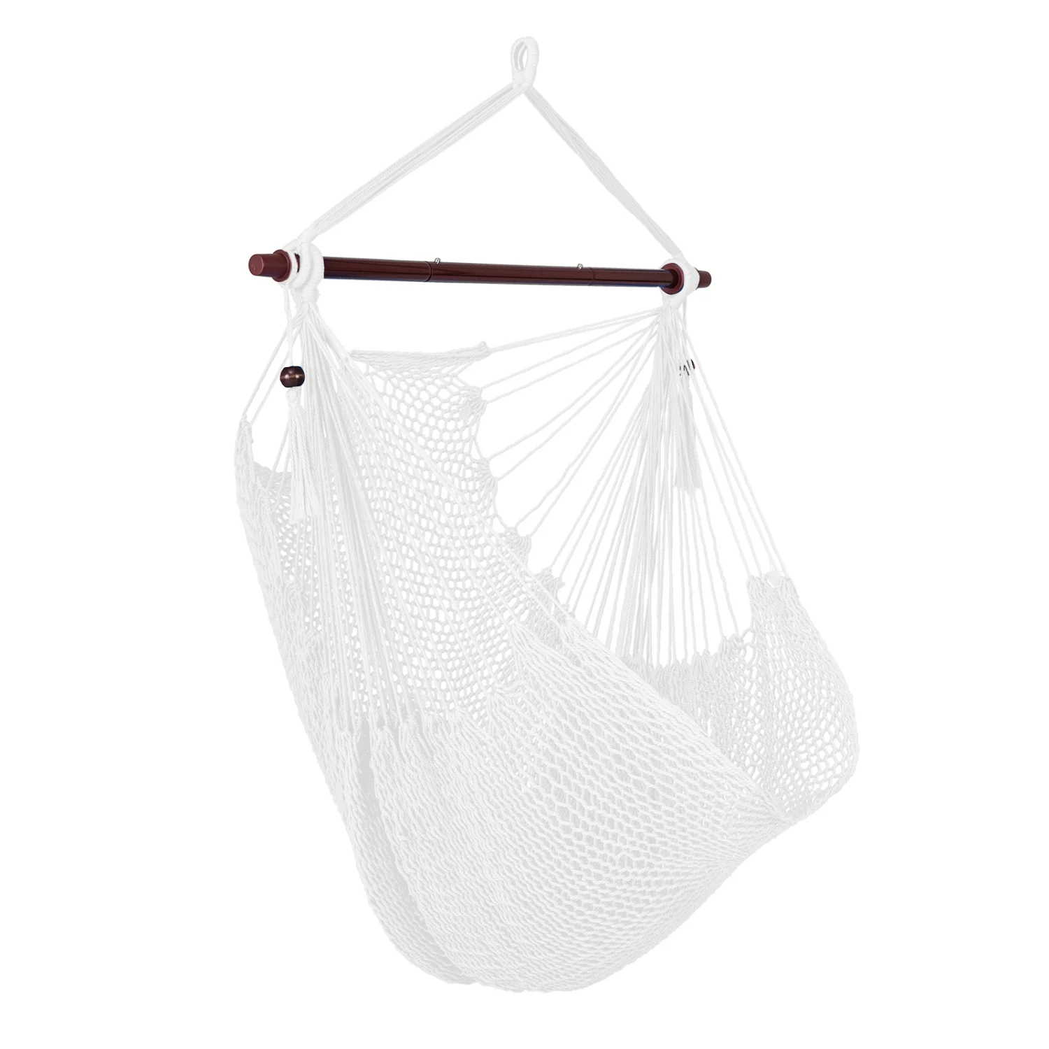 Caribbean Hammock Chair with Metal Spreader Bar Woven Rope Swing, Beige - Image 4