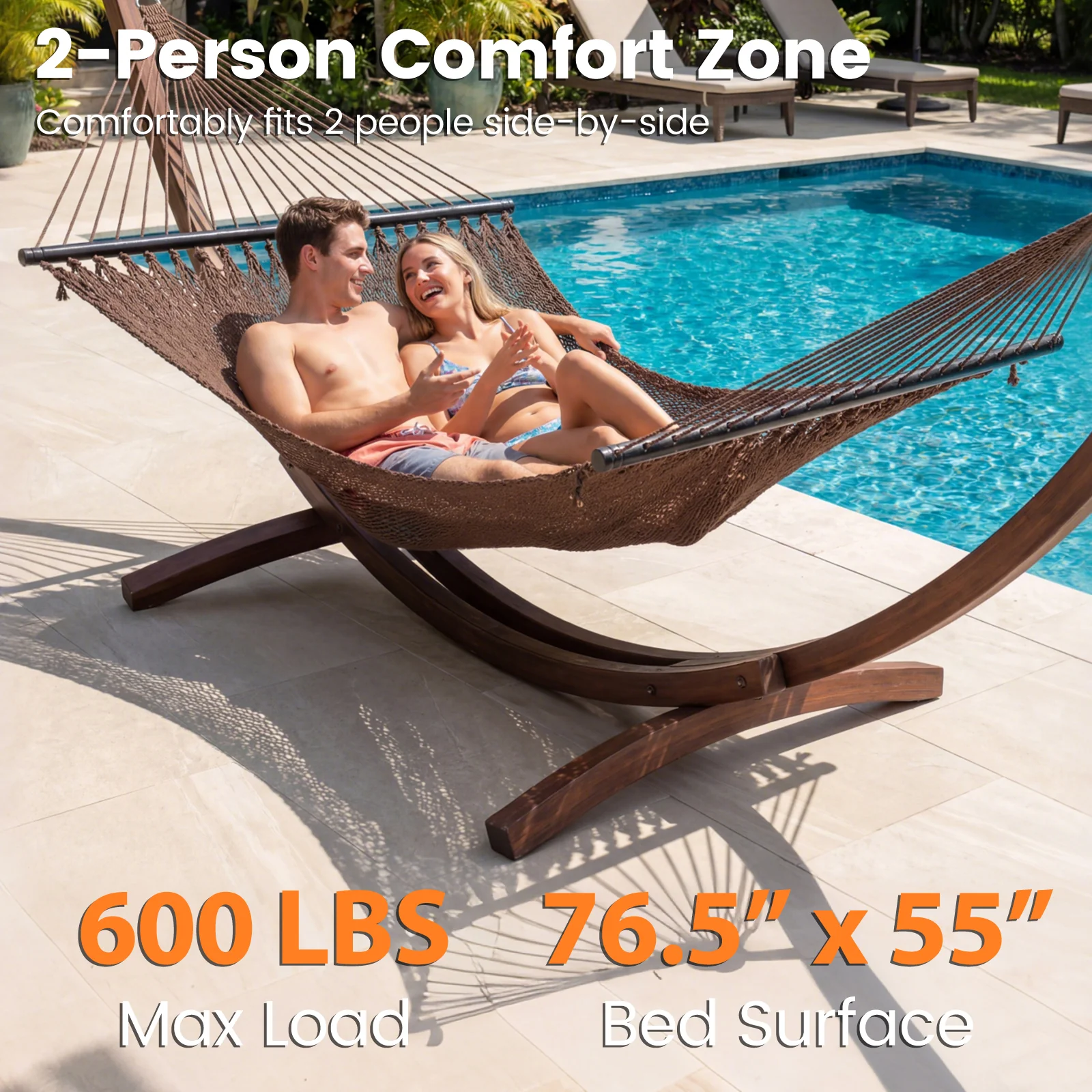 Caribbean Hammock With Spreader Bar, Brown - Image 8