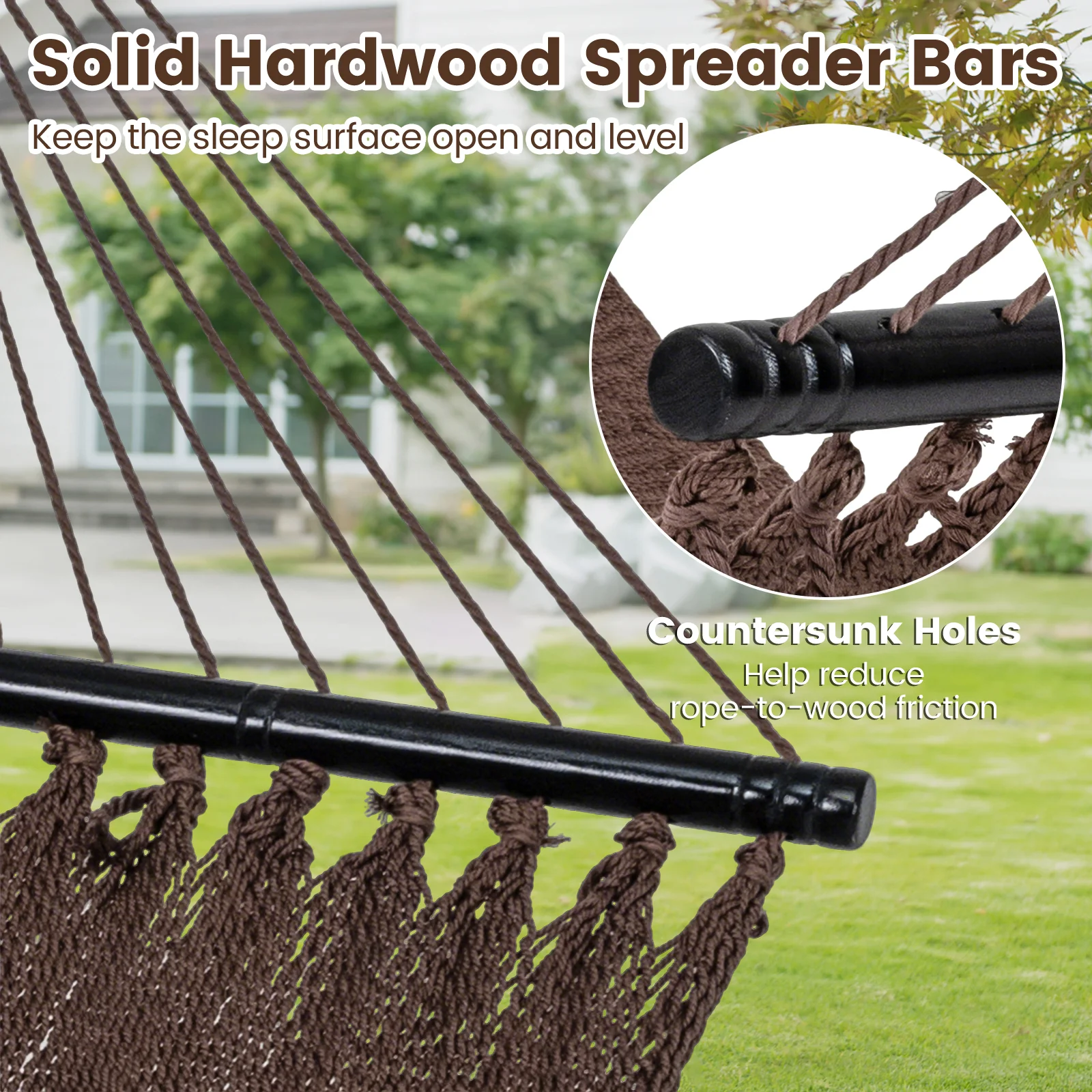 Caribbean Hammock With Spreader Bar, Brown - Image 9