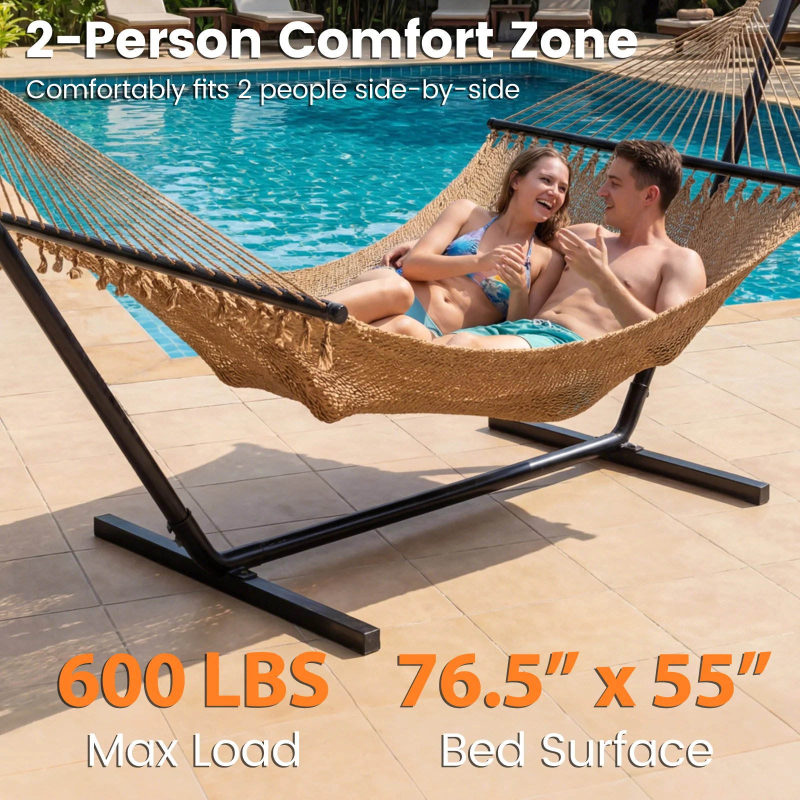 Caribbean Hammock With Spreader Bar, Khaki - Image 8